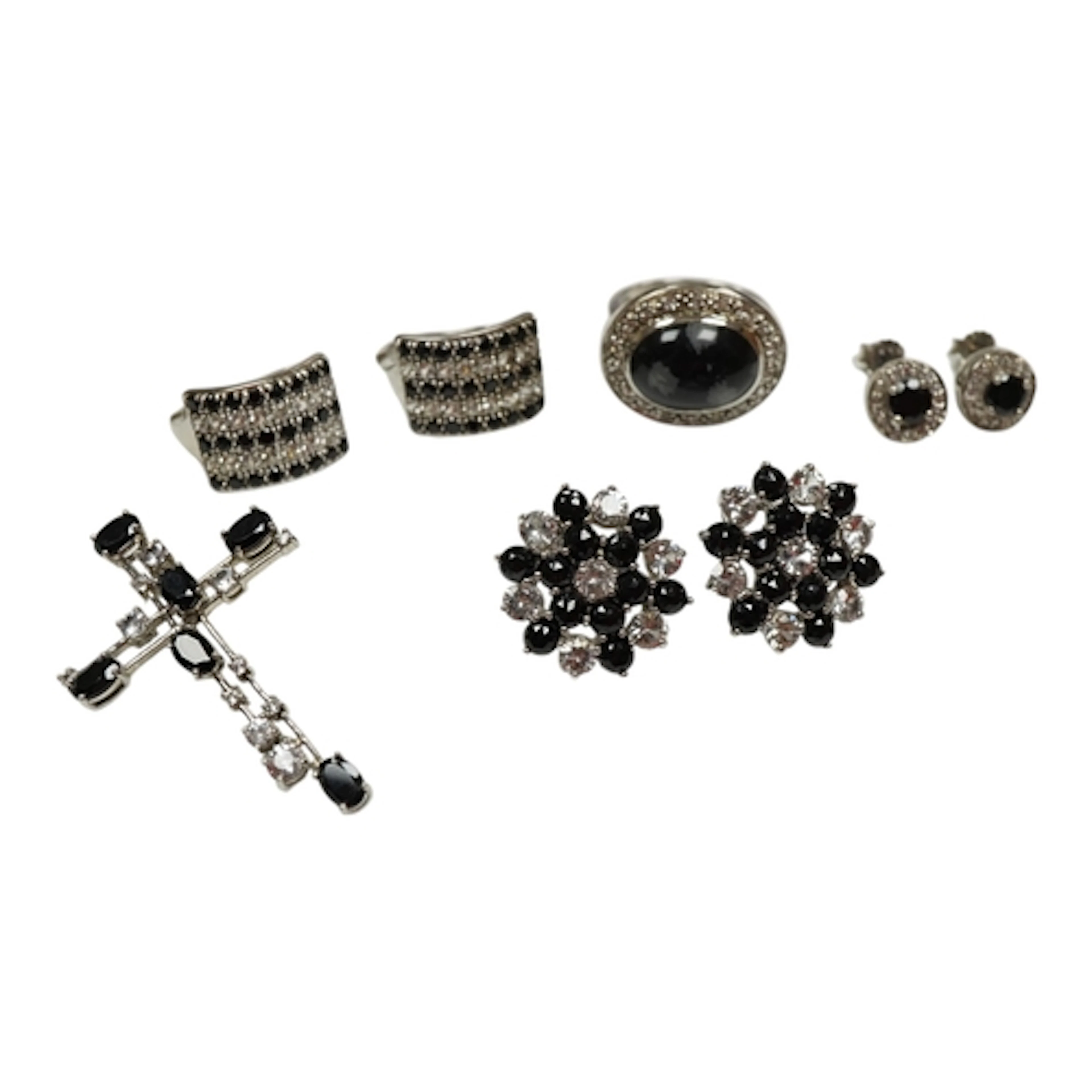 A collection of recent 925 black spinel and white topaz jewe...