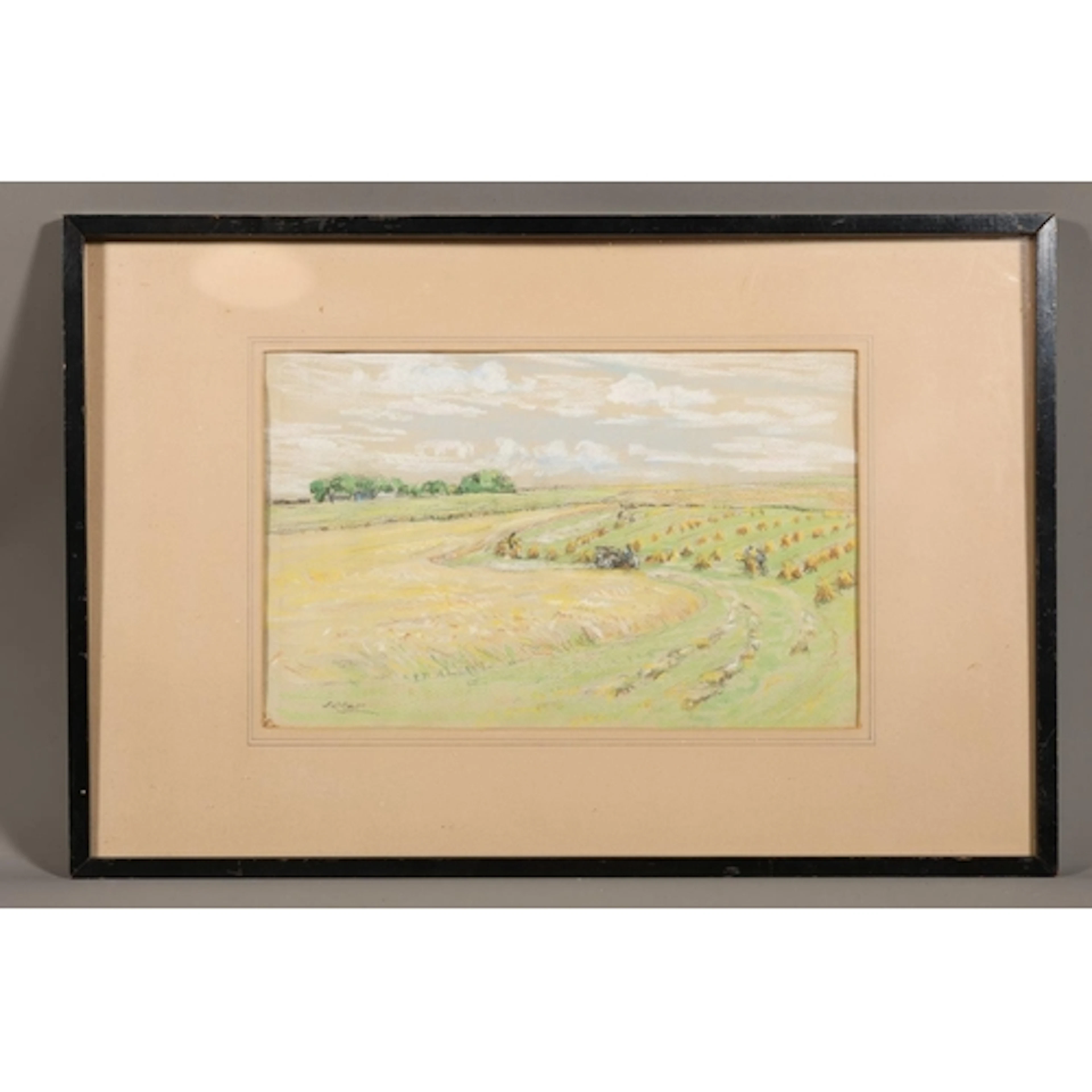19TH CENTURY SCHOOL, the harvest, mixed media painting, sign...