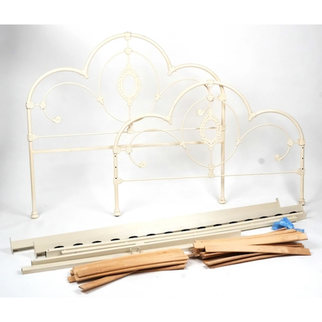 Laura Ashley, ornate Victorian style cream painted metal dou...