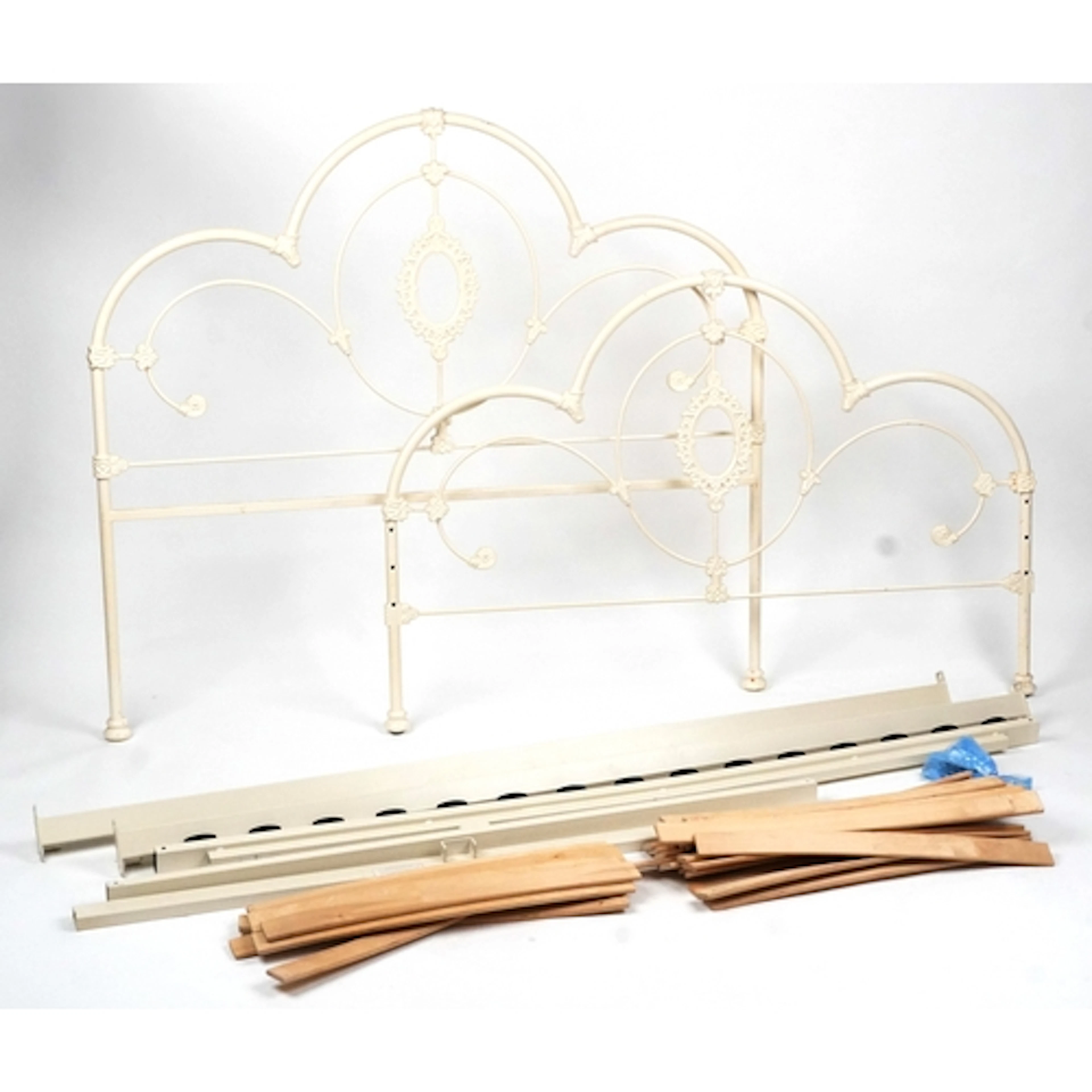 Laura Ashley, ornate Victorian style cream painted metal dou...