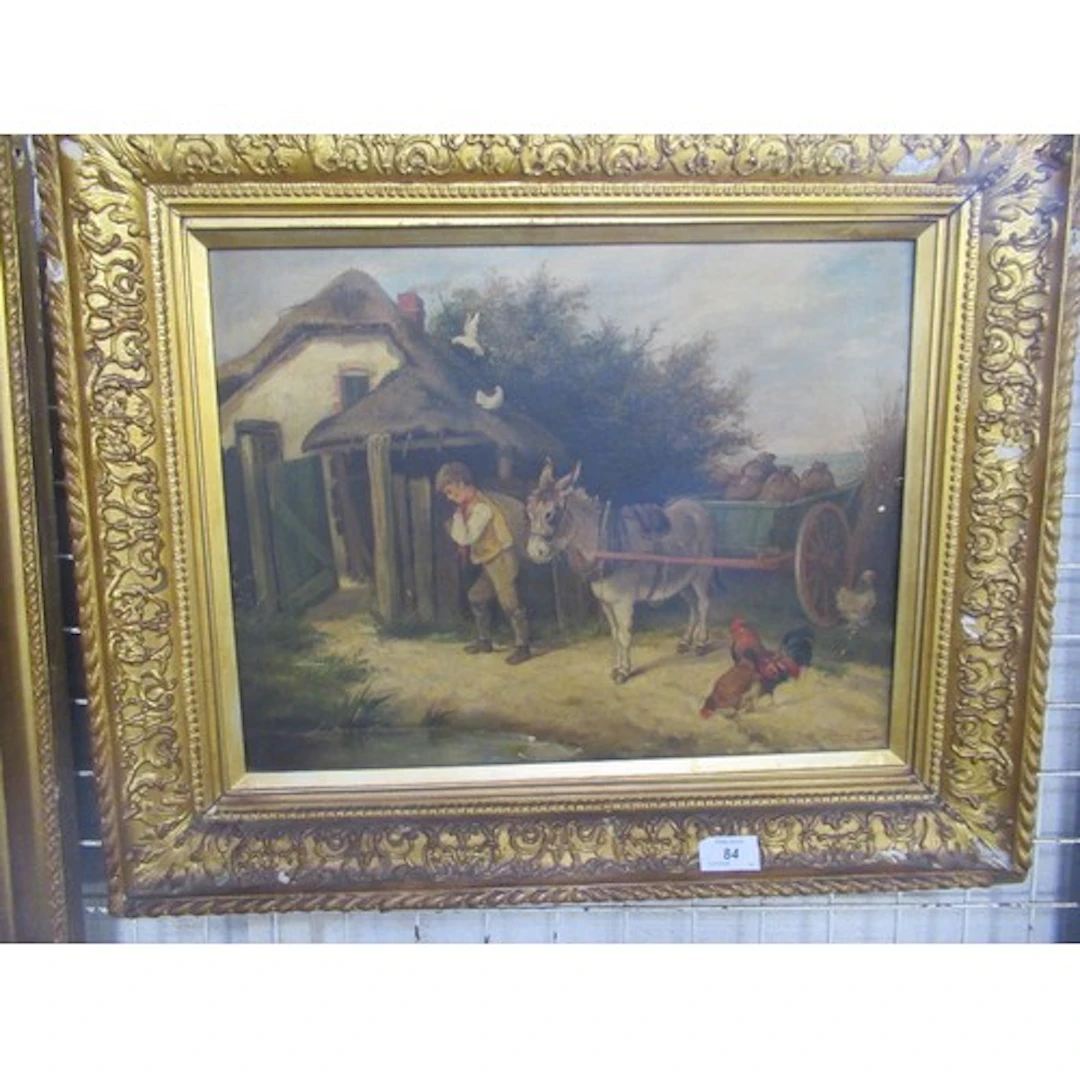 R.Hunt, 19th century oil on canvas, farmyard scene, 13ins x ...