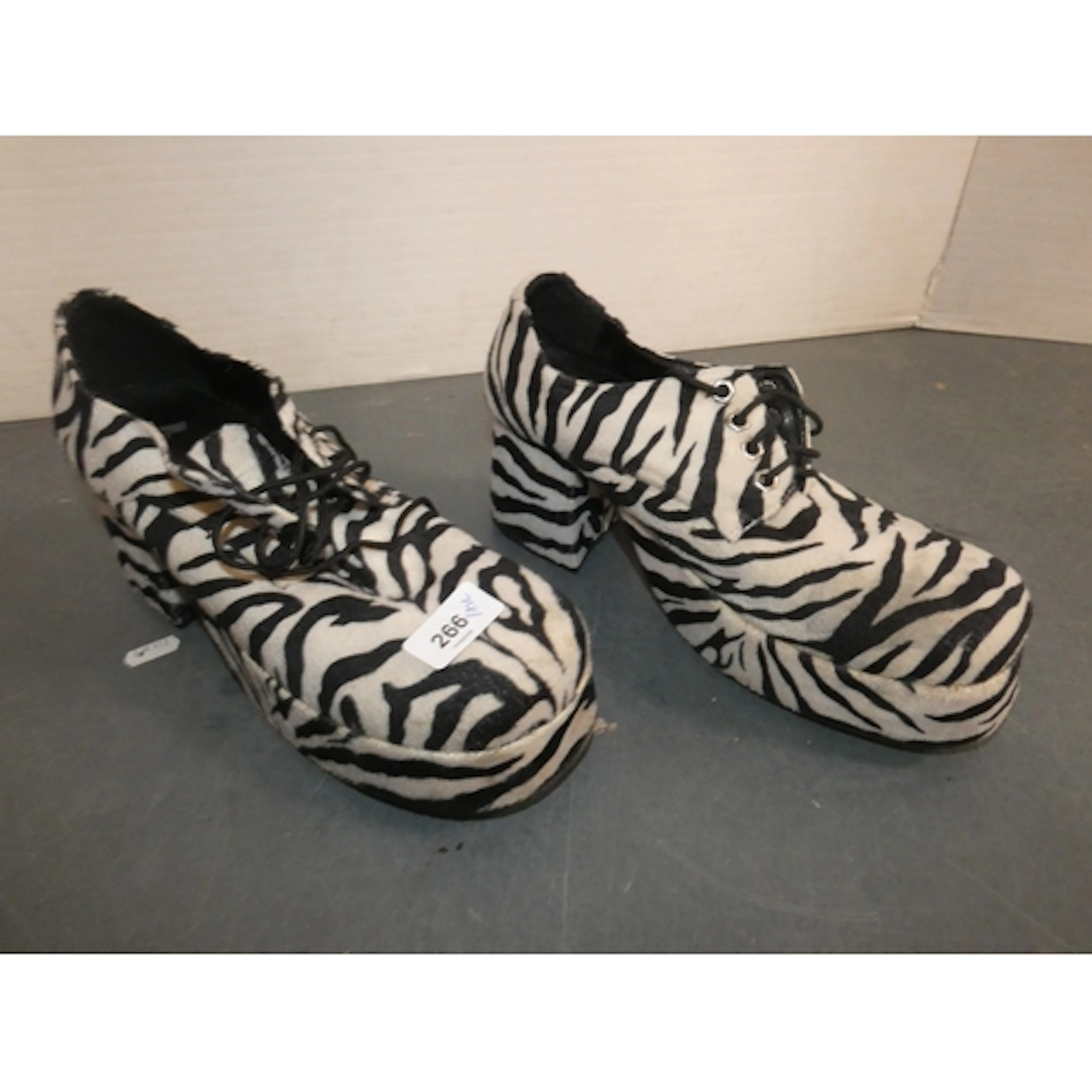 Pair of 1970s style zebra print platform shoes.