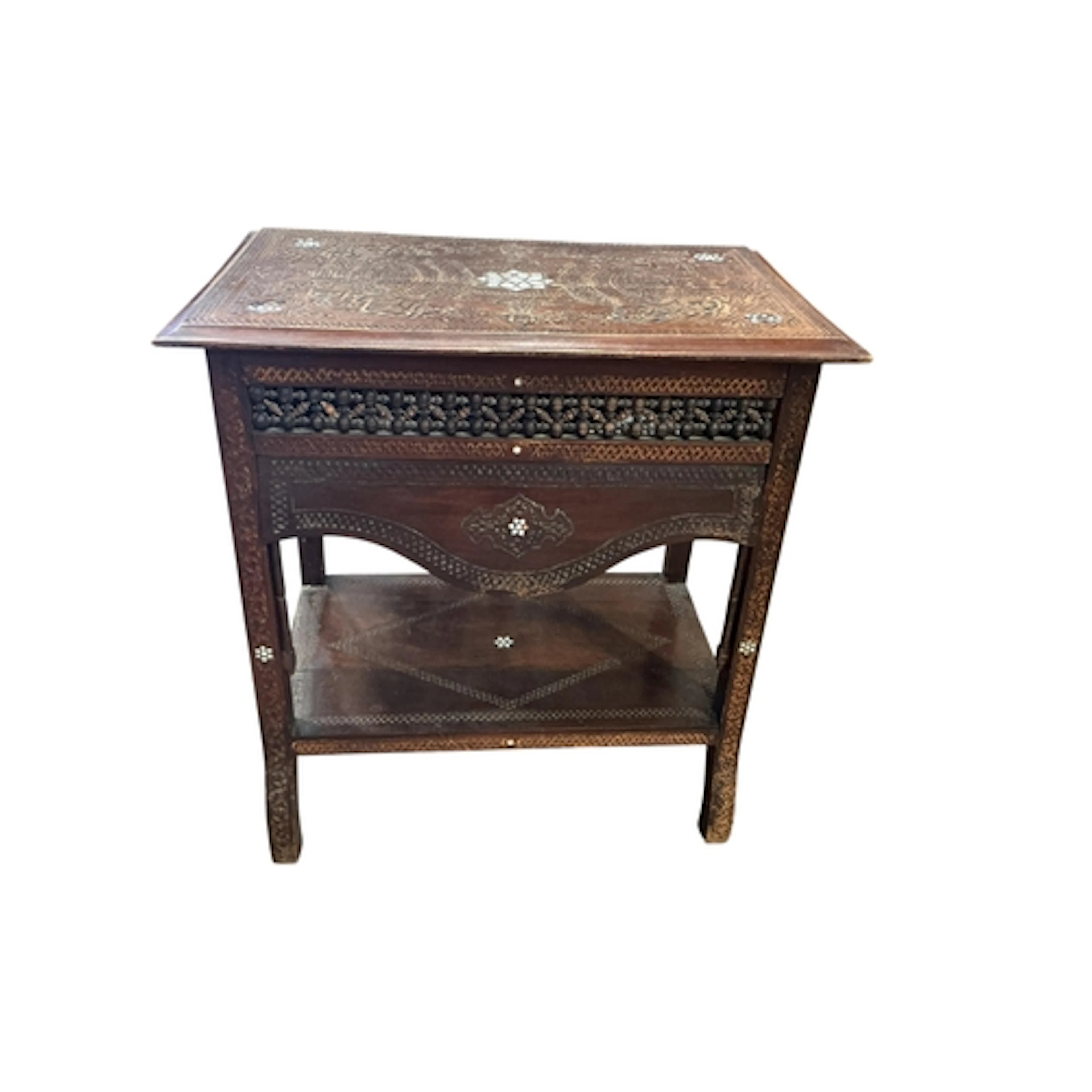 A Damascan mother of pearl inlaid hardwood occasional table,...