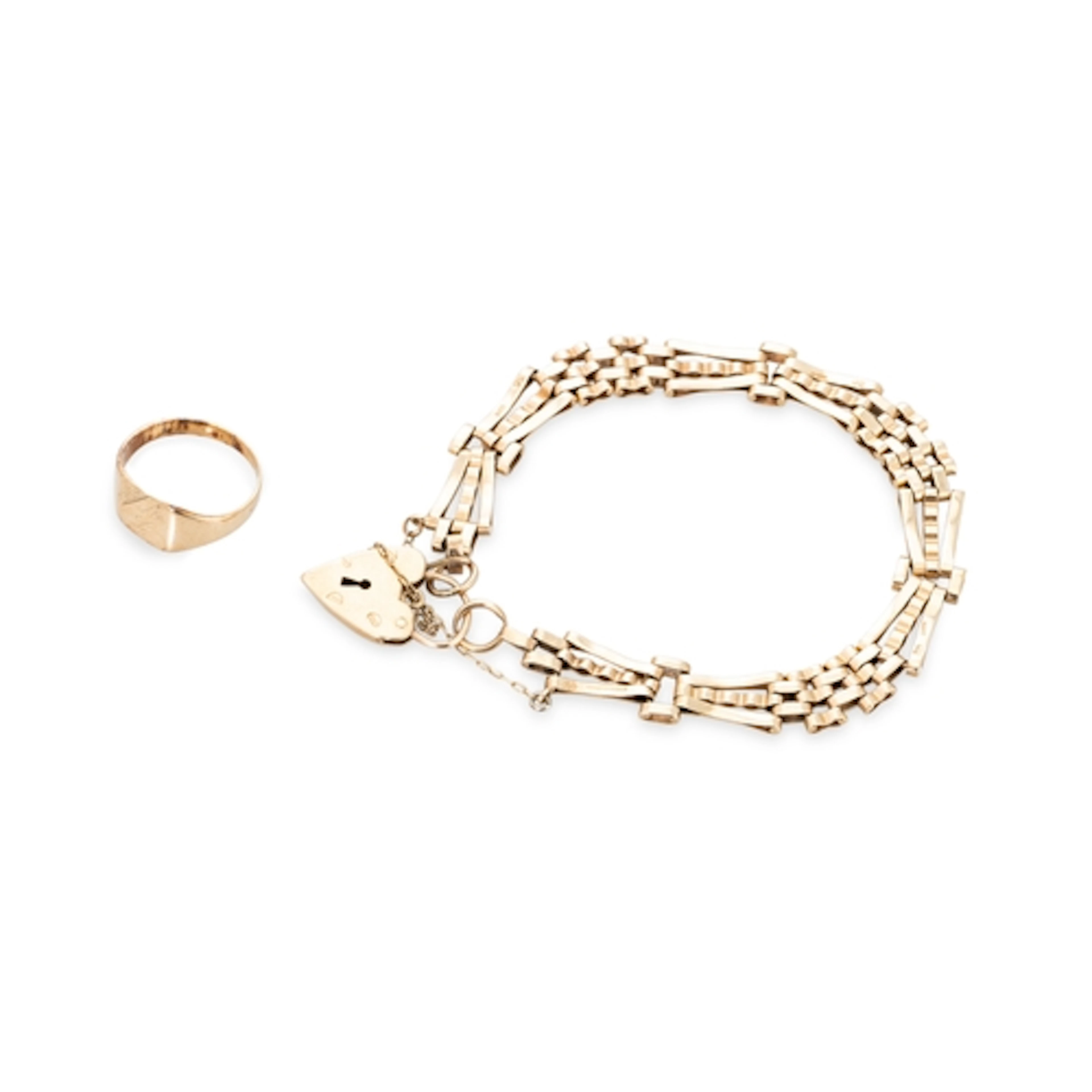 A 9CT YELLOW GOLD FANCY LINK BRACELET, with padlock 7.5" wit...