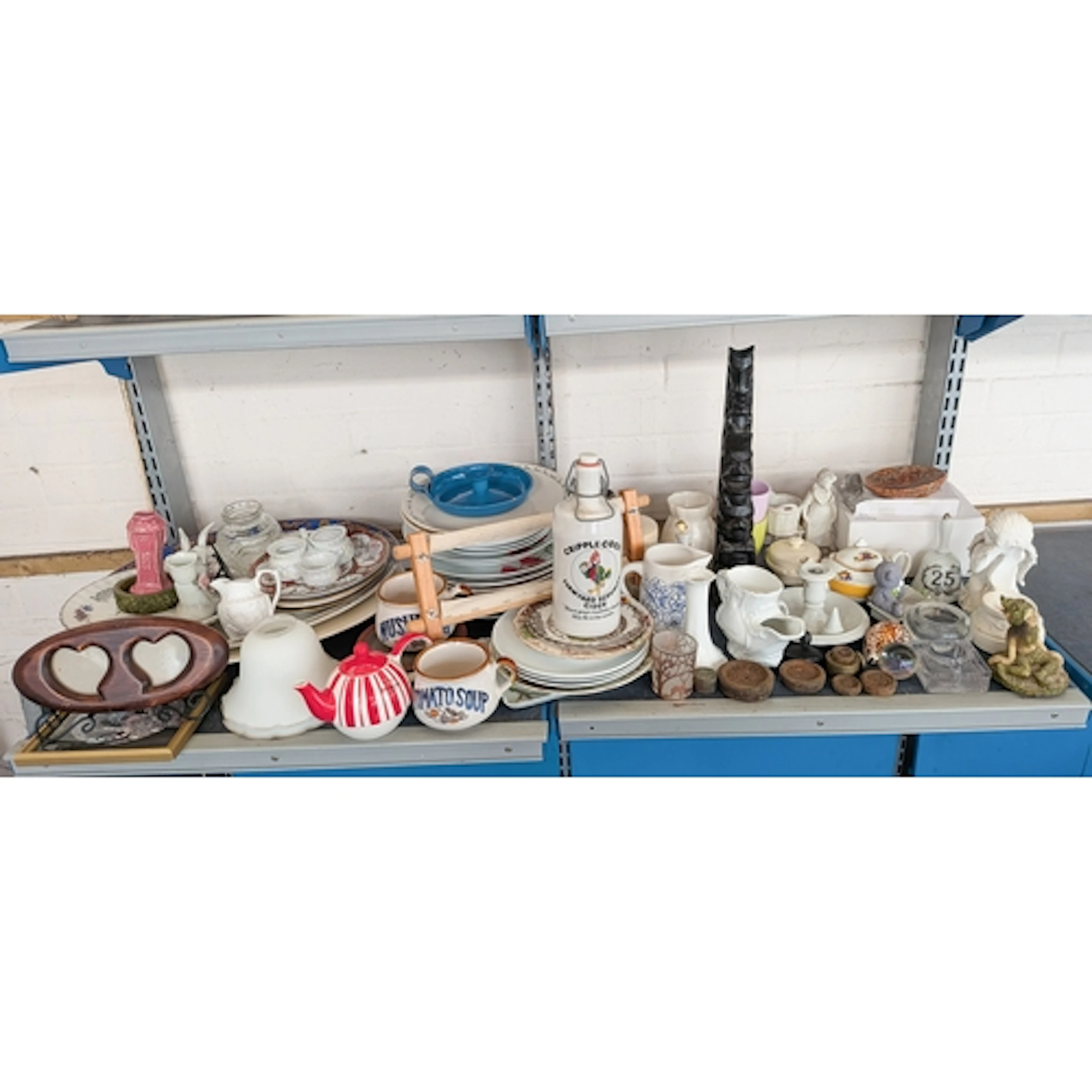 Collectables to include tribal ornament, china meat plates, ...