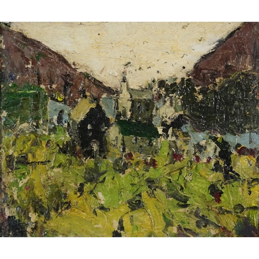Abstract landscape, 20th century oil impasto on board, frame...
