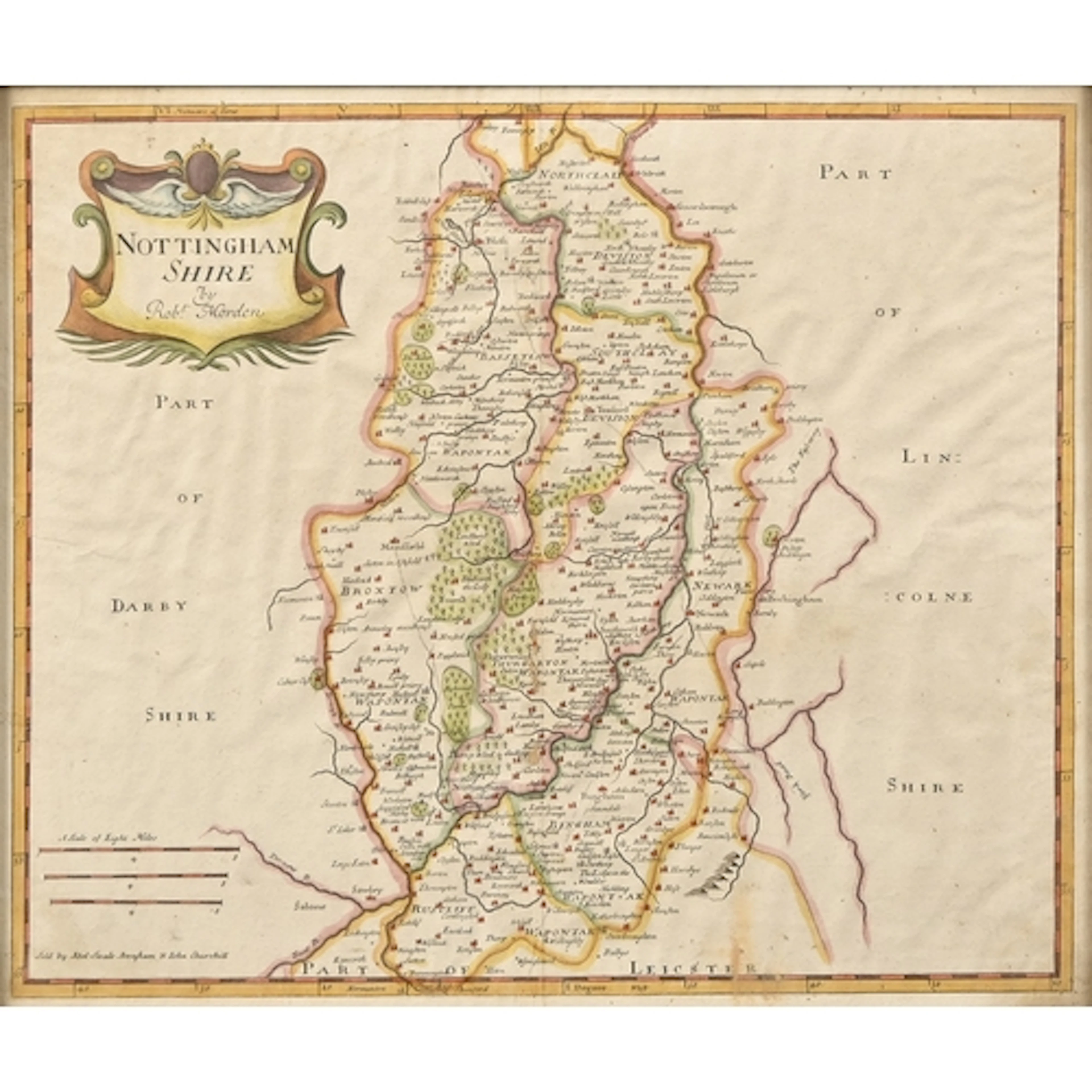 Christopher Saxton - Nottinghamshire, double page engraved m...