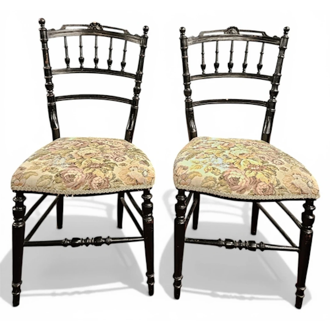 A pair of early 20th Century Ebonised Salon Chairs. W 42 x S...