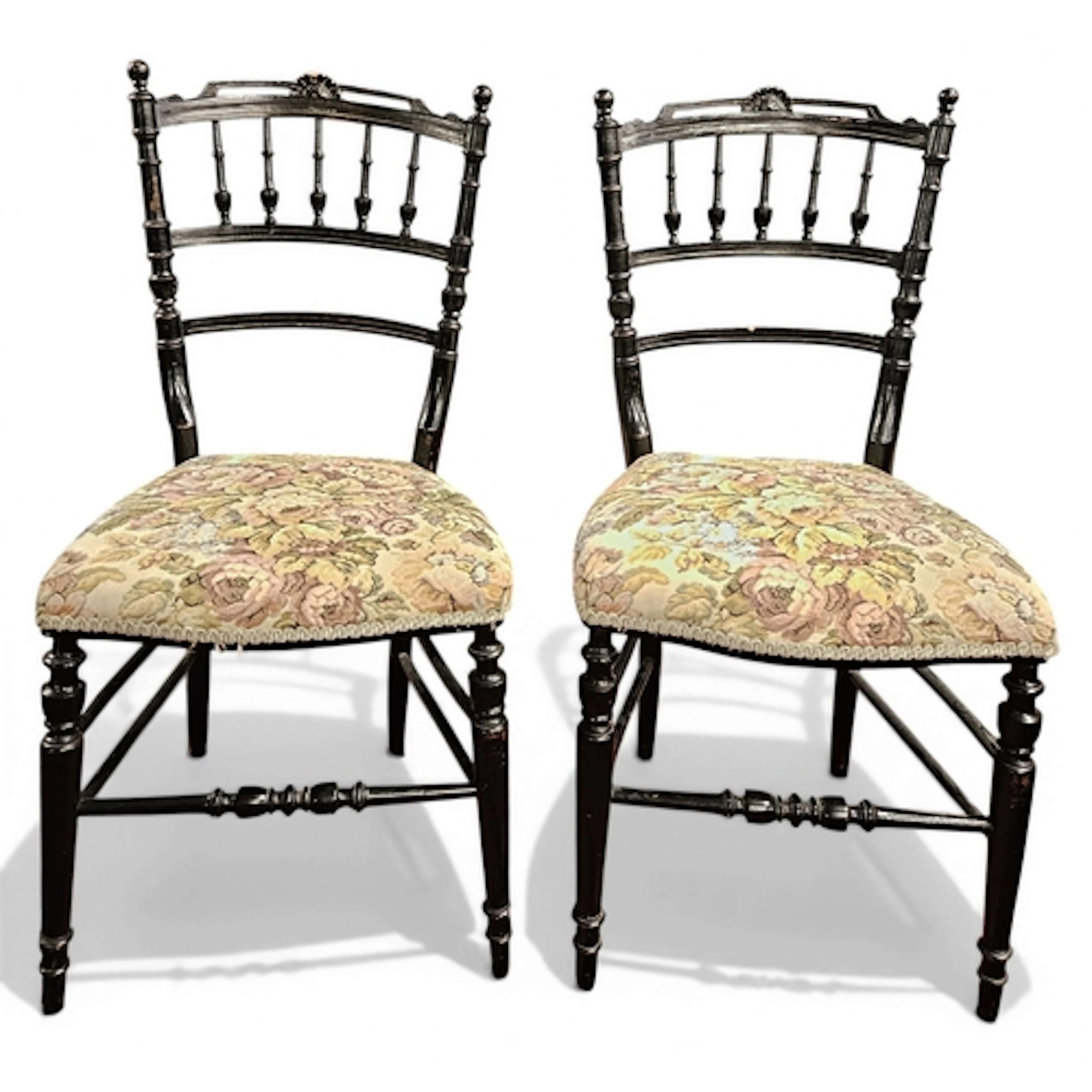 A pair of early 20th Century Ebonised Salon Chairs. W 42 x S...