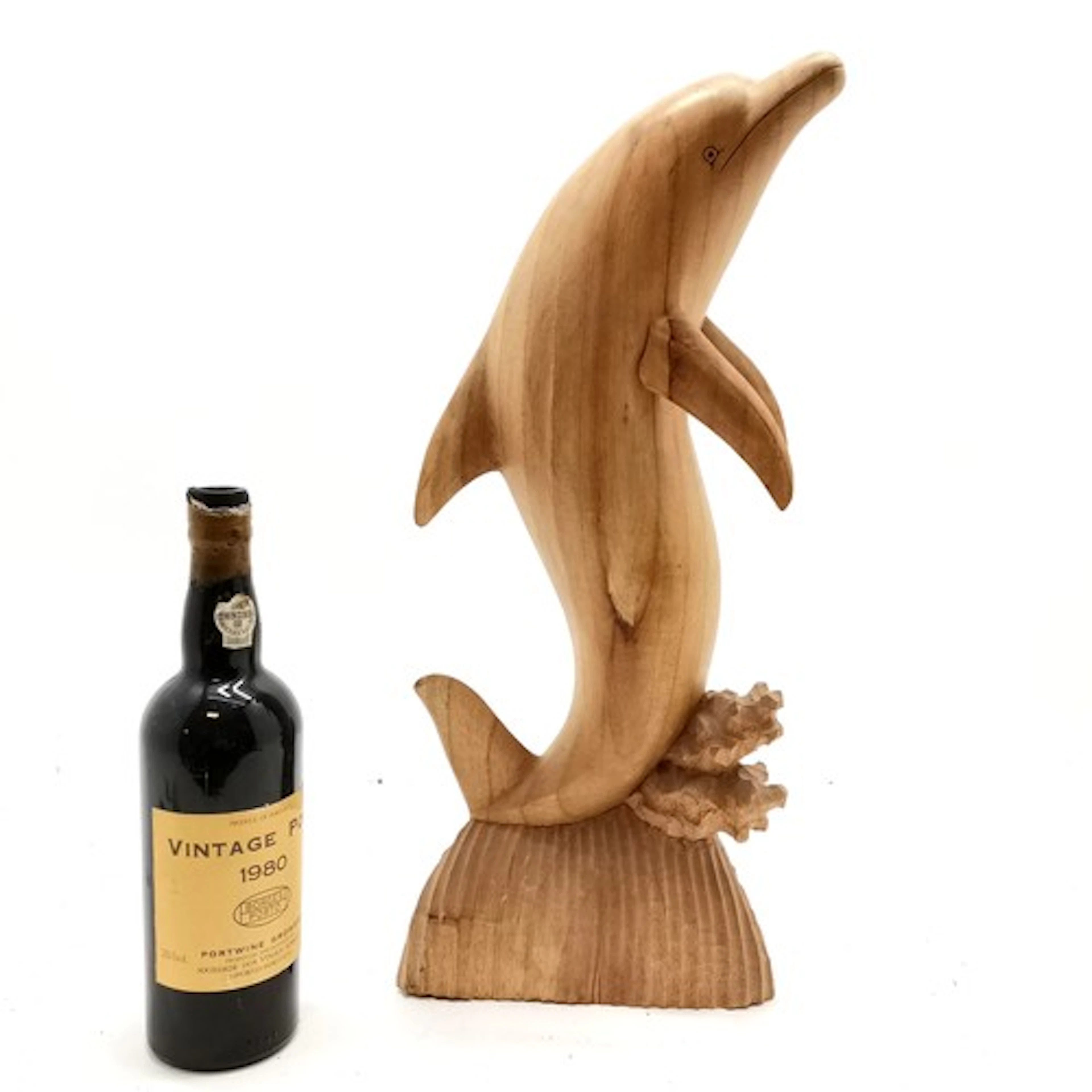 Hand carved wooden dolphin sculpture 51cm high