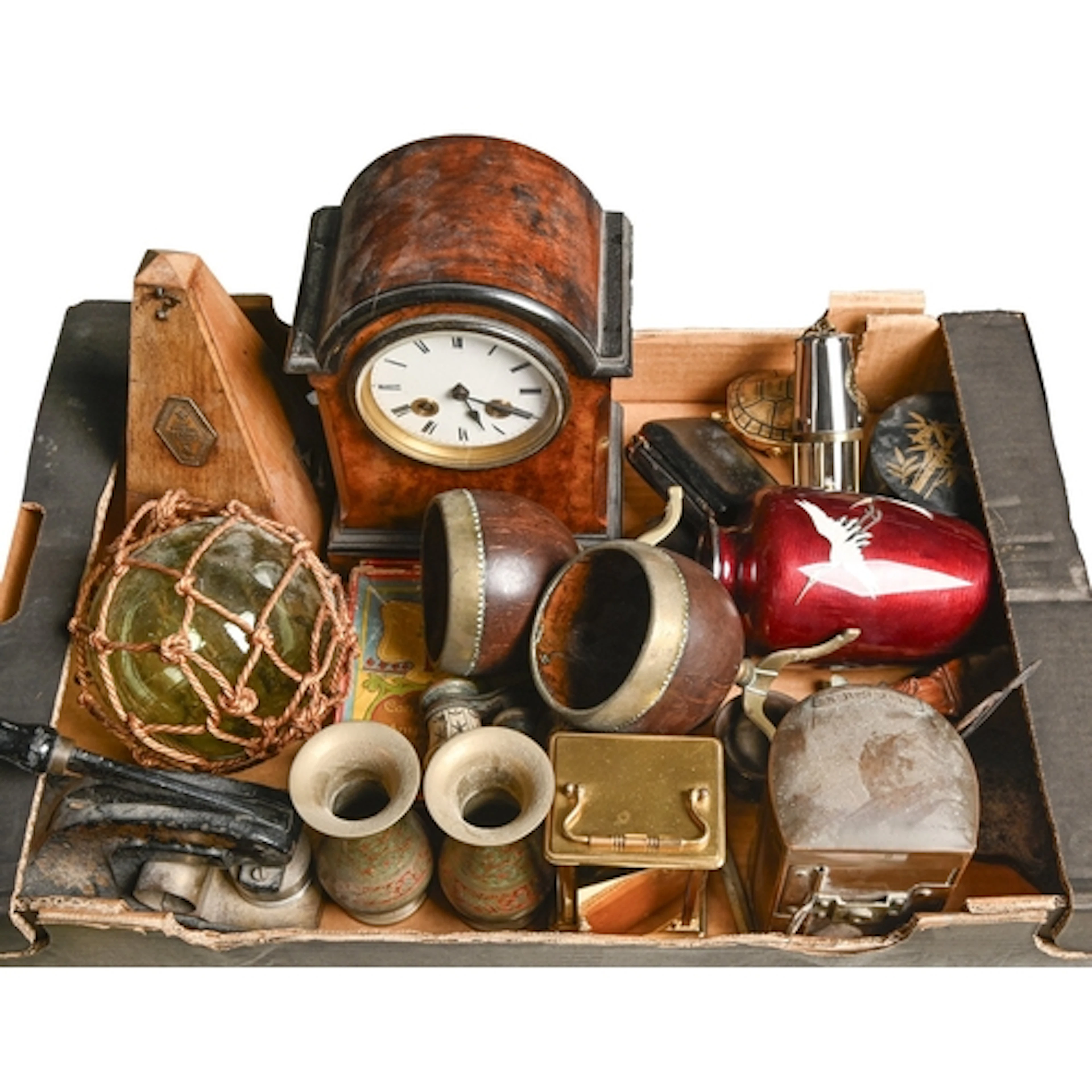 Miscellaneous bygones, including a late 19th c walnut mantle...