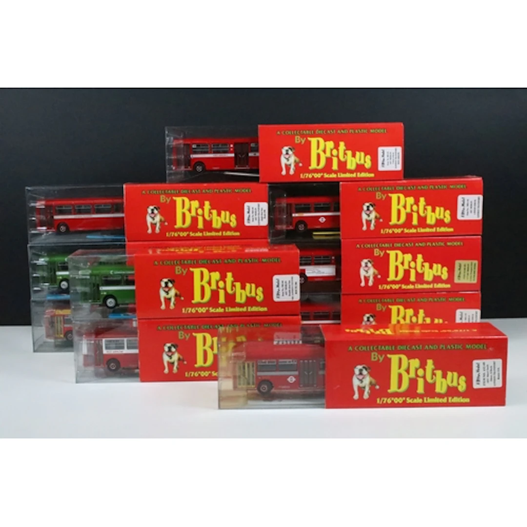 Ten boxed Britbus diecast model buses to include ME-04 AEC M...