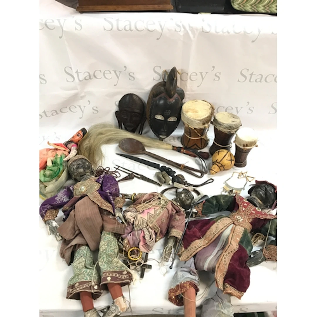 Vintage Thai marionettes puppets African masks