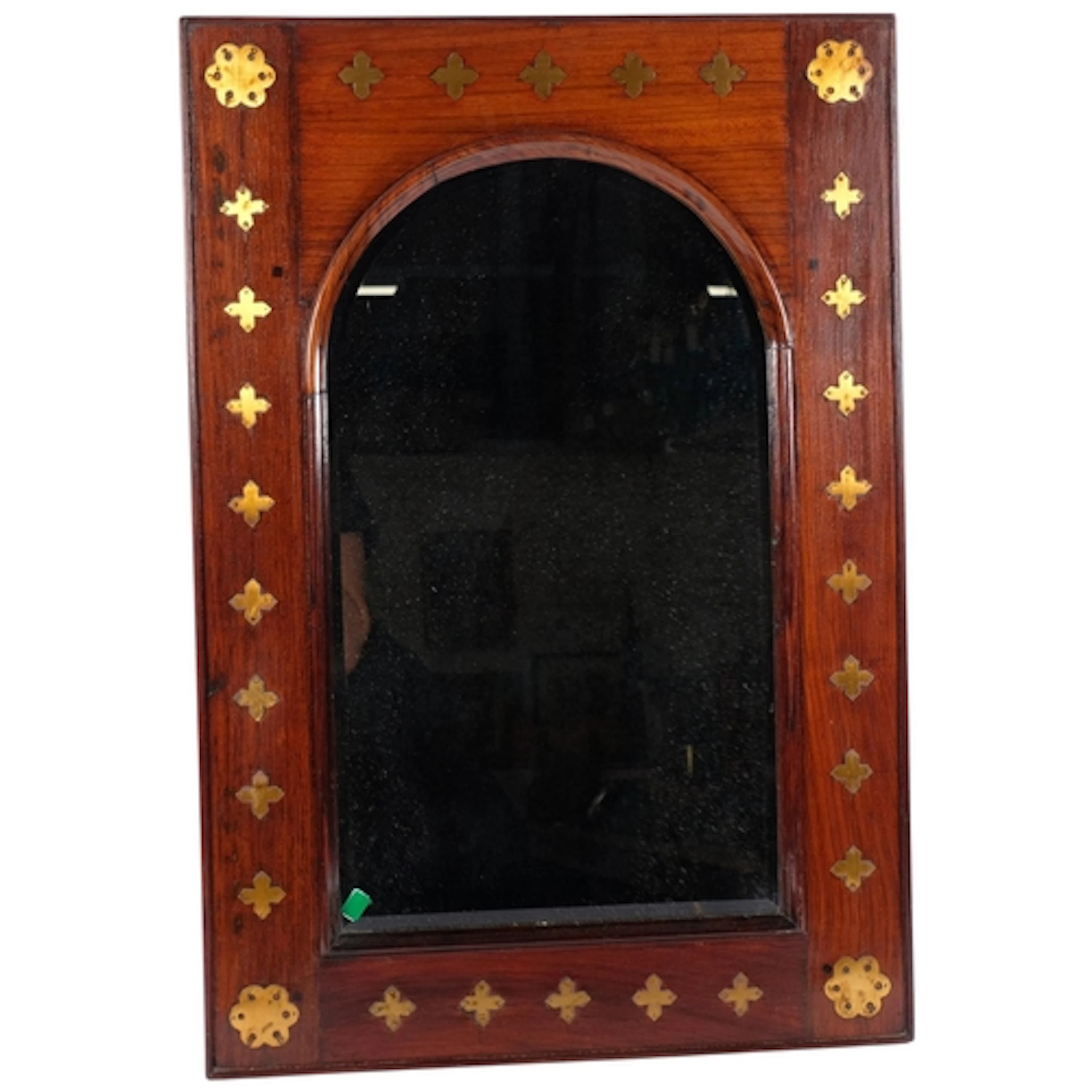 An Antique stained pine and mahogany Gothic arch-topped beve...