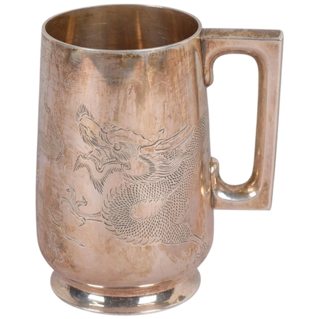 MILITARY INTEREST - a Chinese export silver mug, Wai Kee, ta...