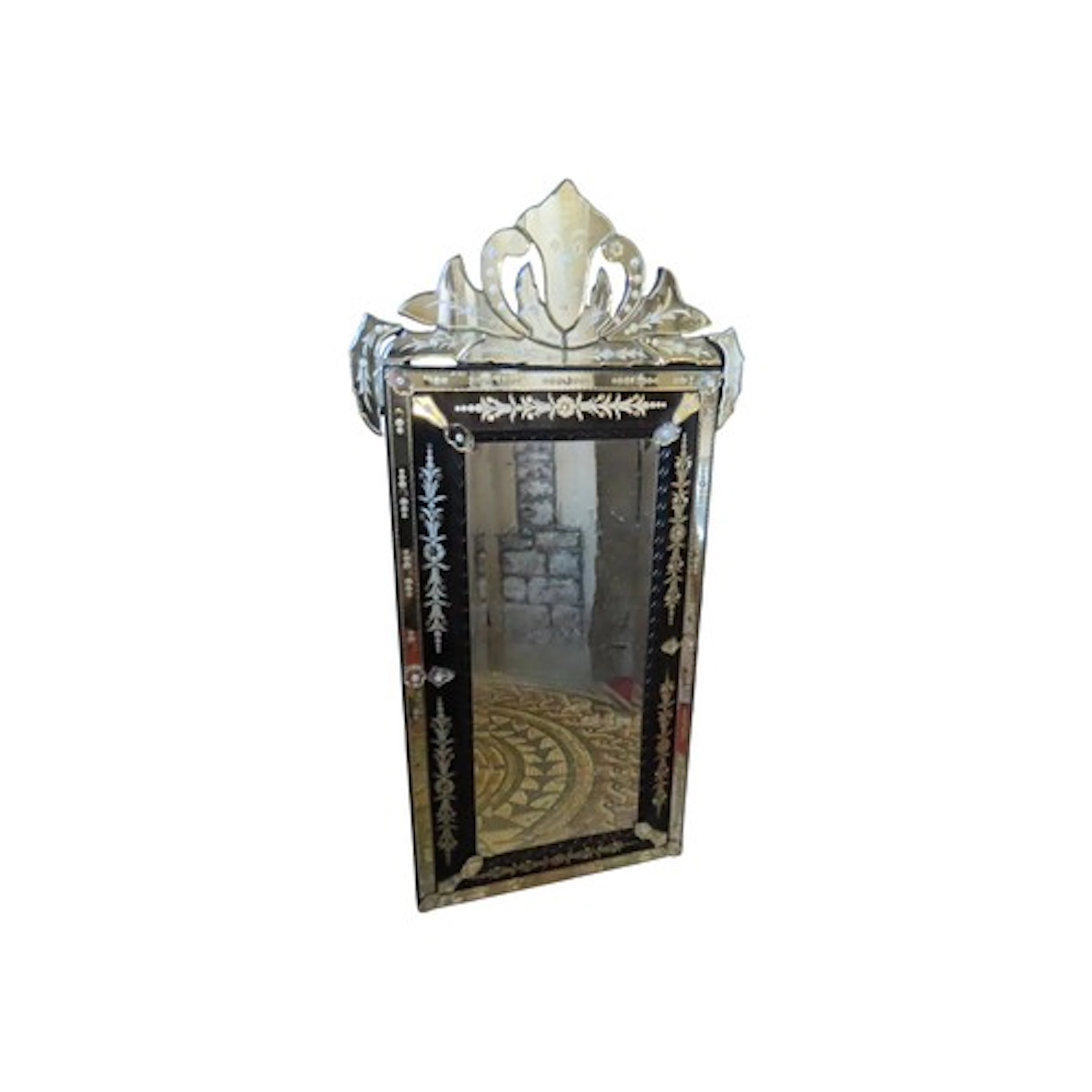 A large venetian style wall mirror with rectangular plate wi...