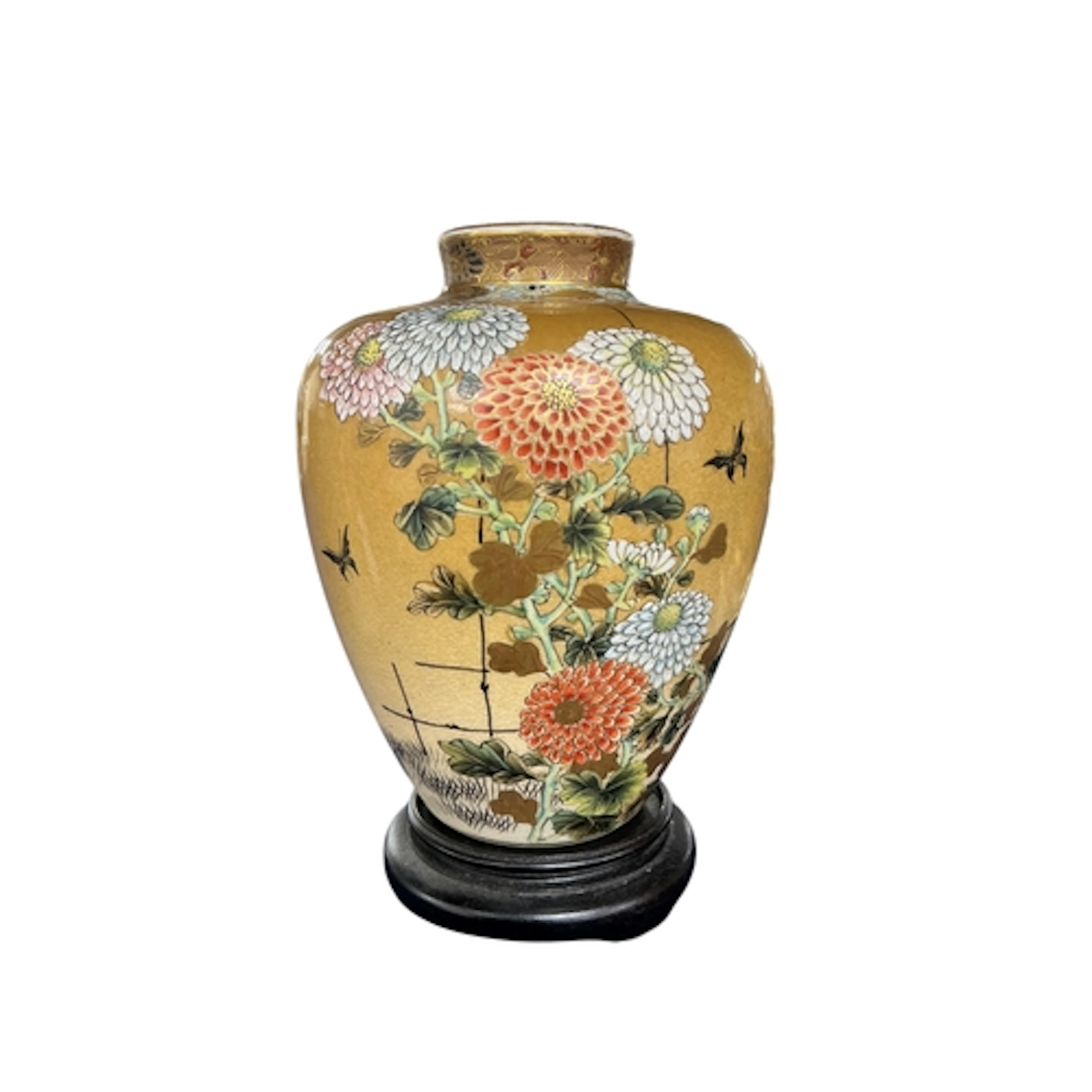 A Japanese Meiji period Satsuma vase raised on an associated...