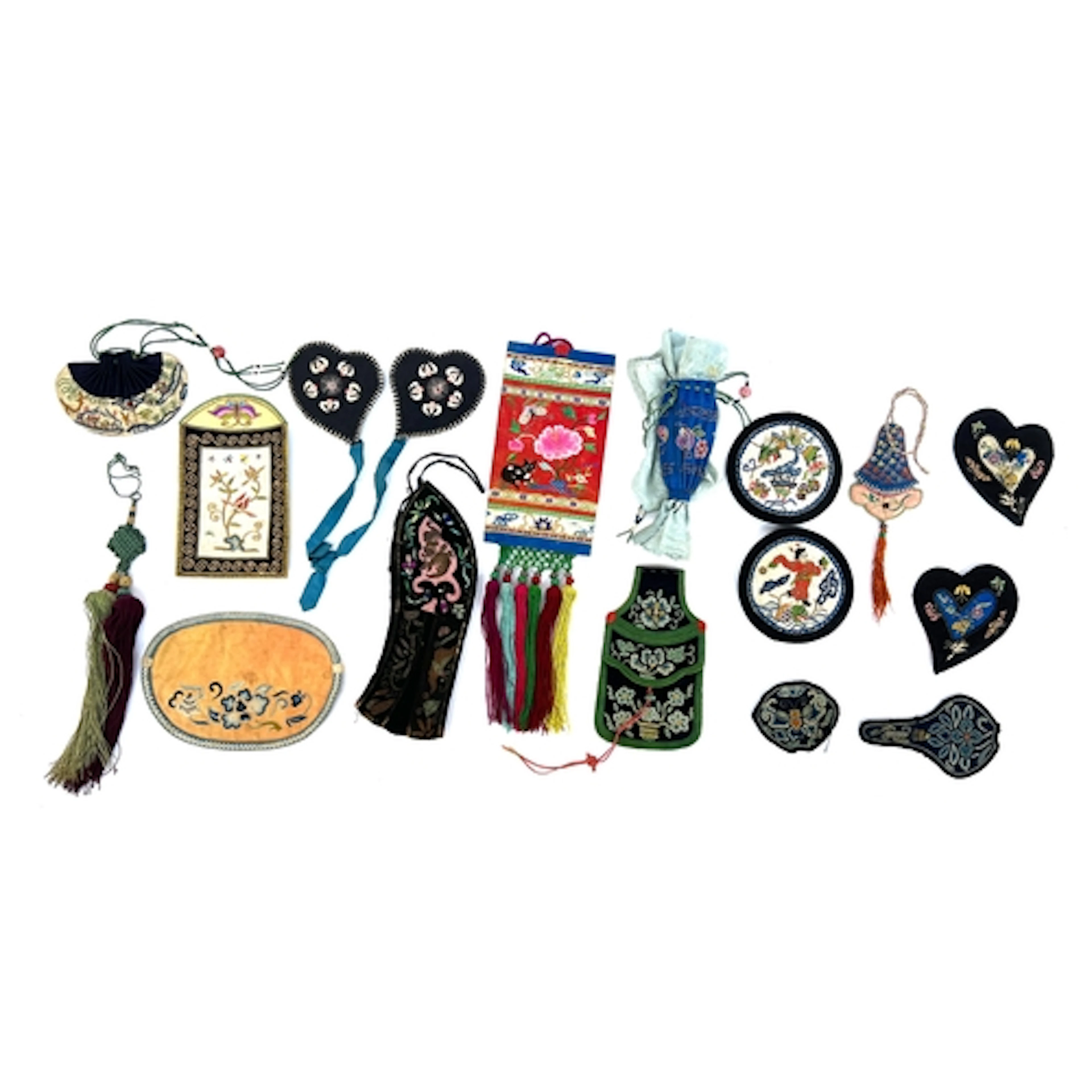 A collection of antique Chinese embroidered items to include...