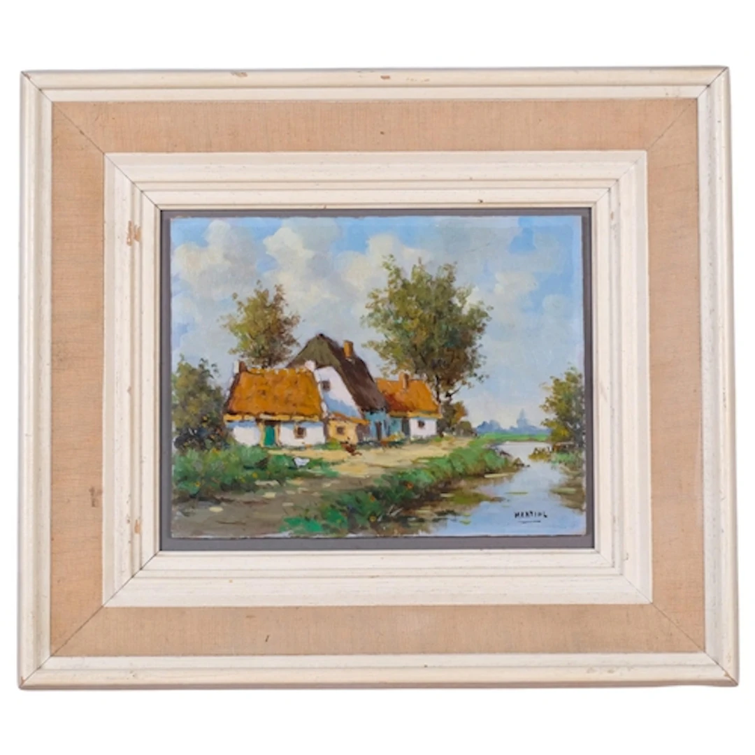 Martin L, cottages at Ouderkerk, oil on board, 18cm x 23cm, ...