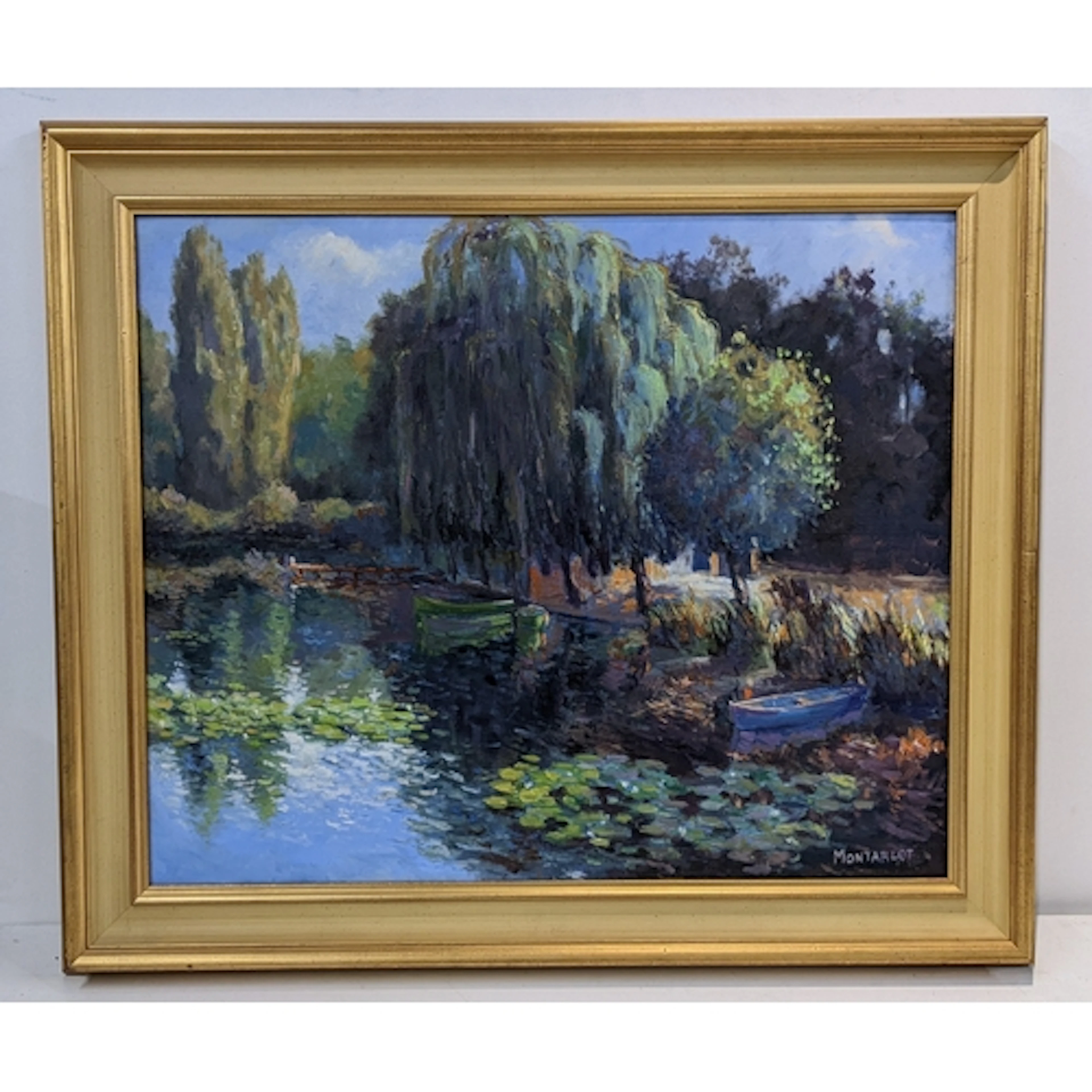 Barbizon School, Montarlot - an oil on canvas depicting a ri...