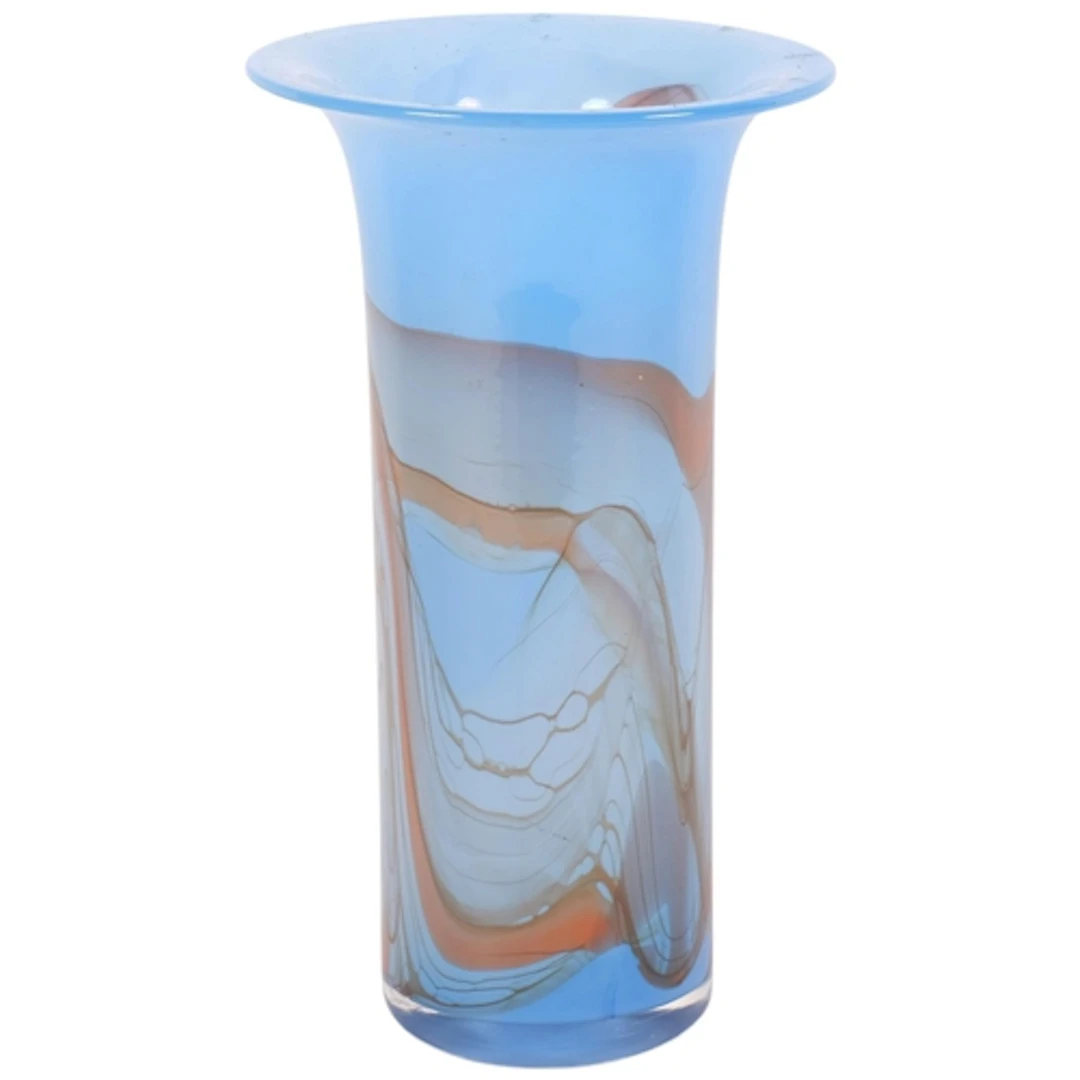 A hand-blown Art glass vase, decorated with tones of blue an...