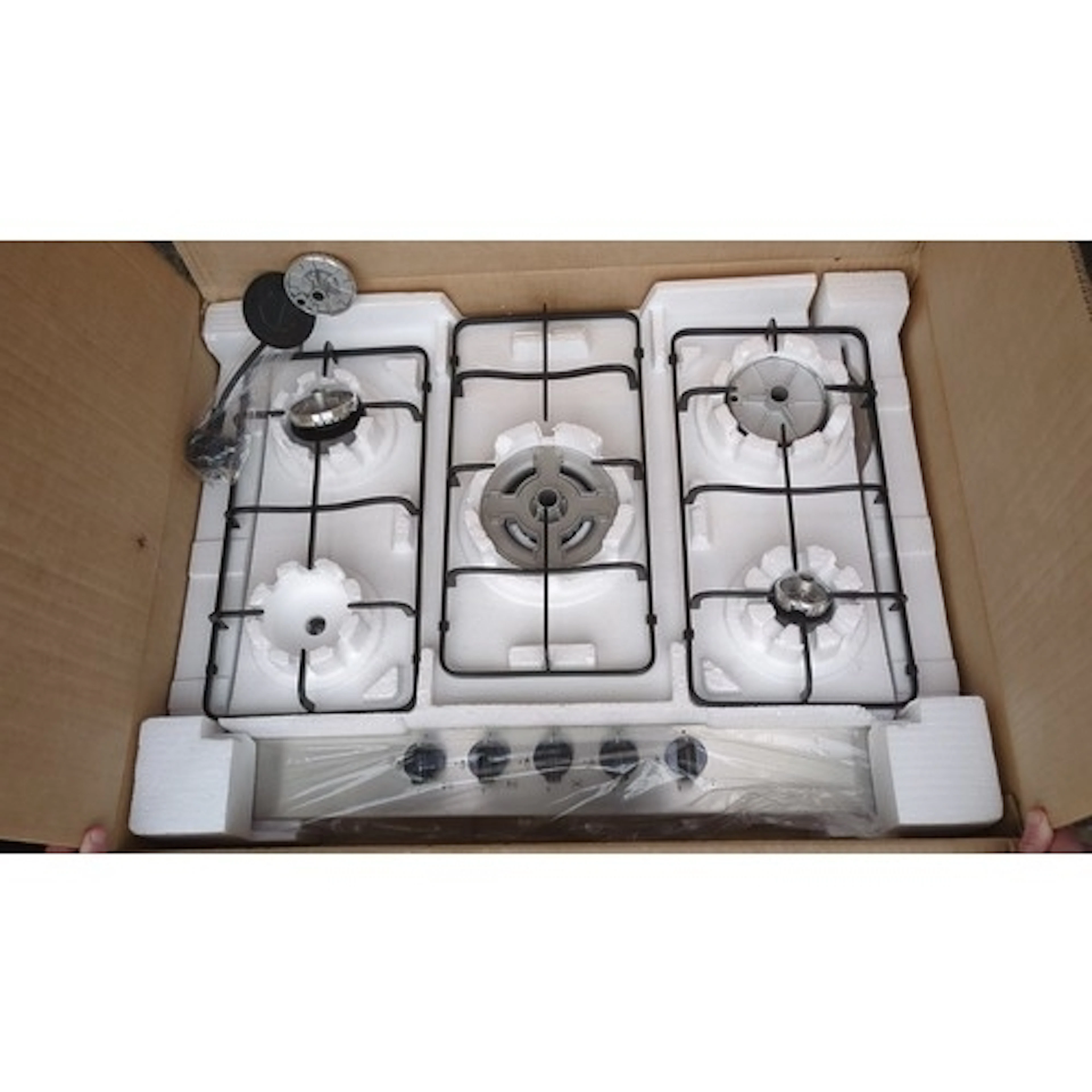Stainless steel five-burner gas hob, model SSG702SS, with in...