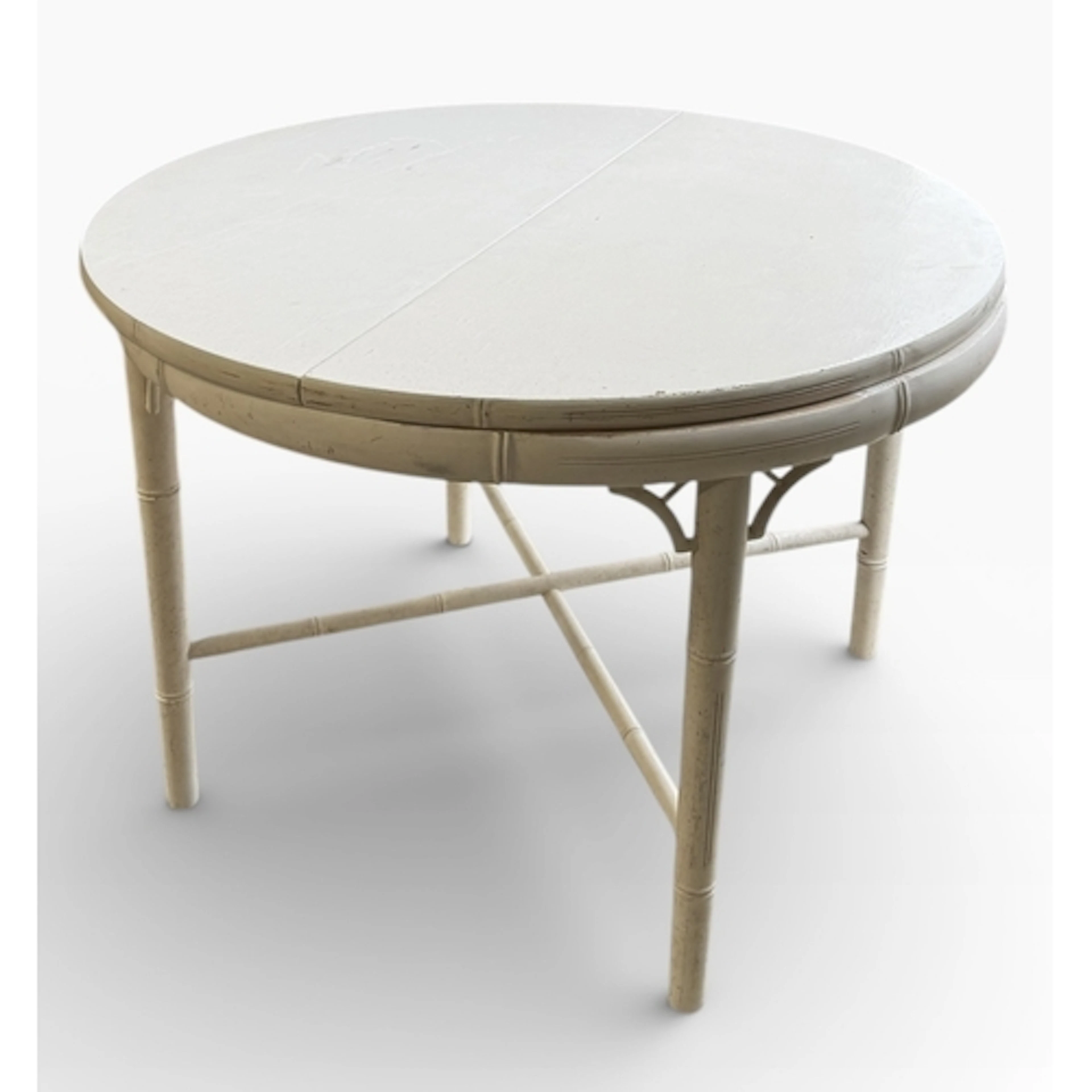 A WHITE PAINTED FAUX BAMBOO EXTENDING DINING TABLE 110cm x 7...