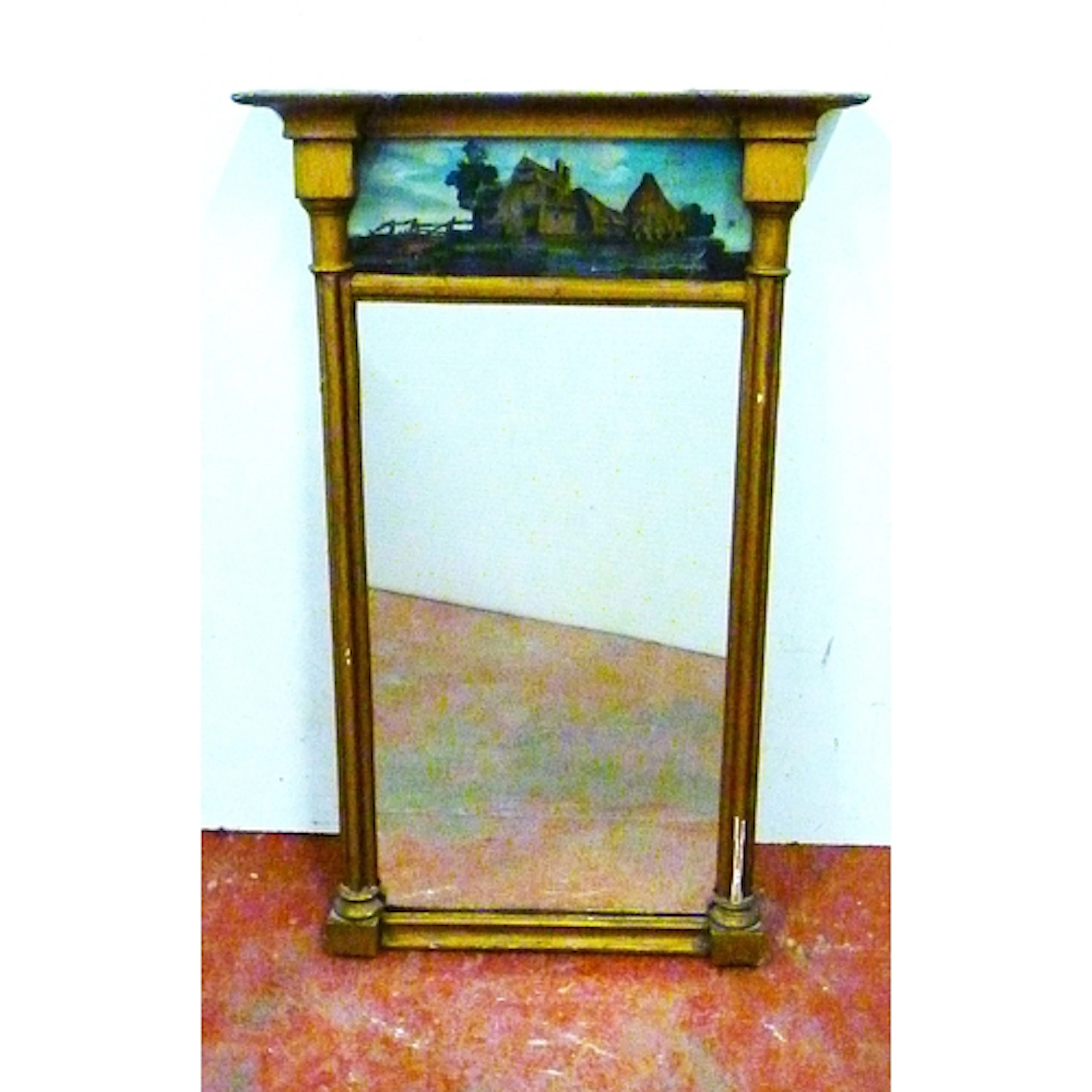 Continental 19th century giltwood pier mirror with painted g...