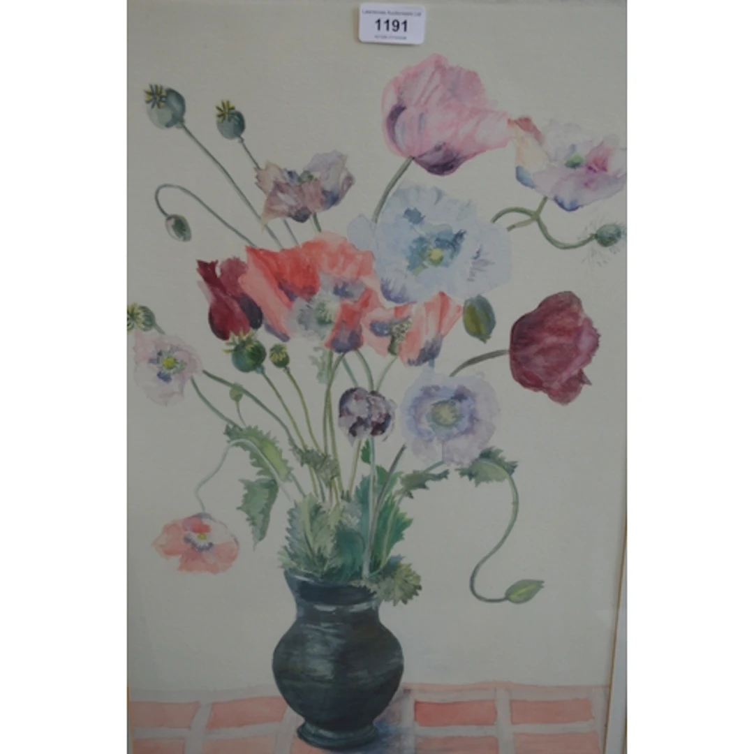 Mid to late 20th Century watercolour, still life poppies in ...