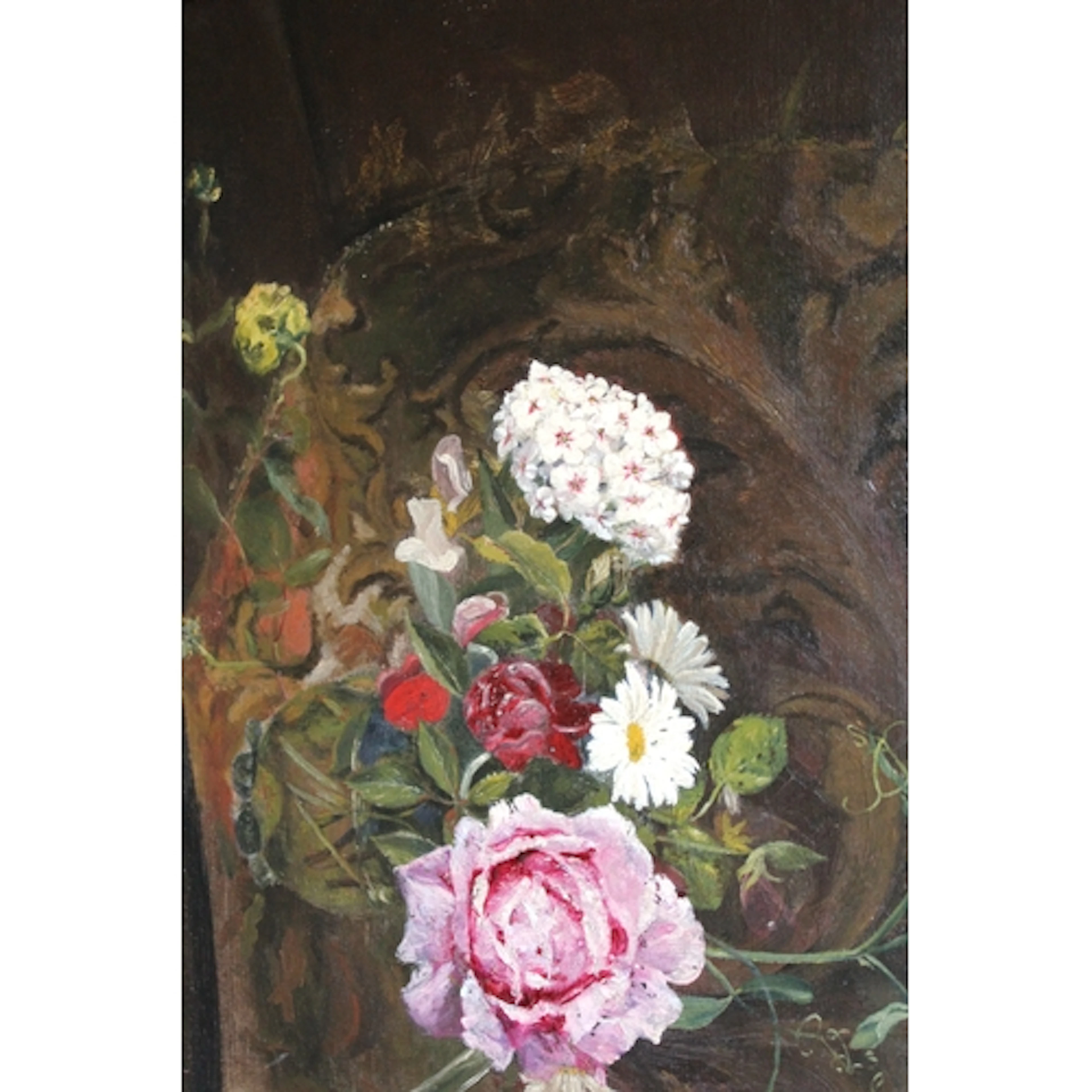 Late 19th Century oil on canvas, mixed summer flowers in a g...
