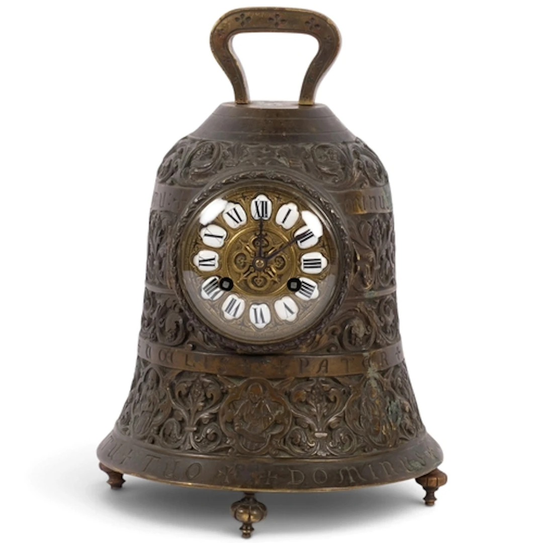 A large bronze-cased Pater Noster bell-shaped table clock, l...