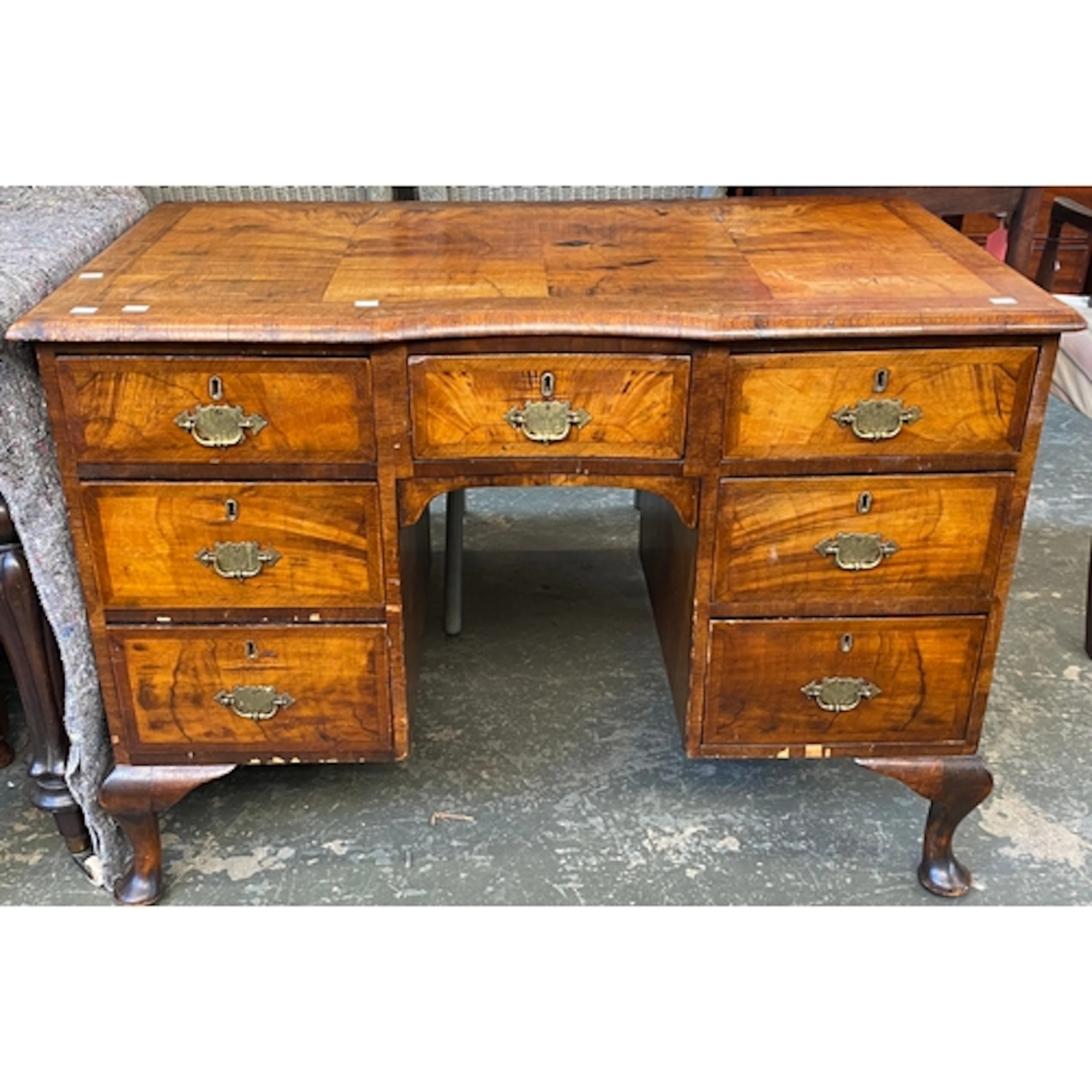 A walnut veneer kneehole desk, 20th century in 18th century ...