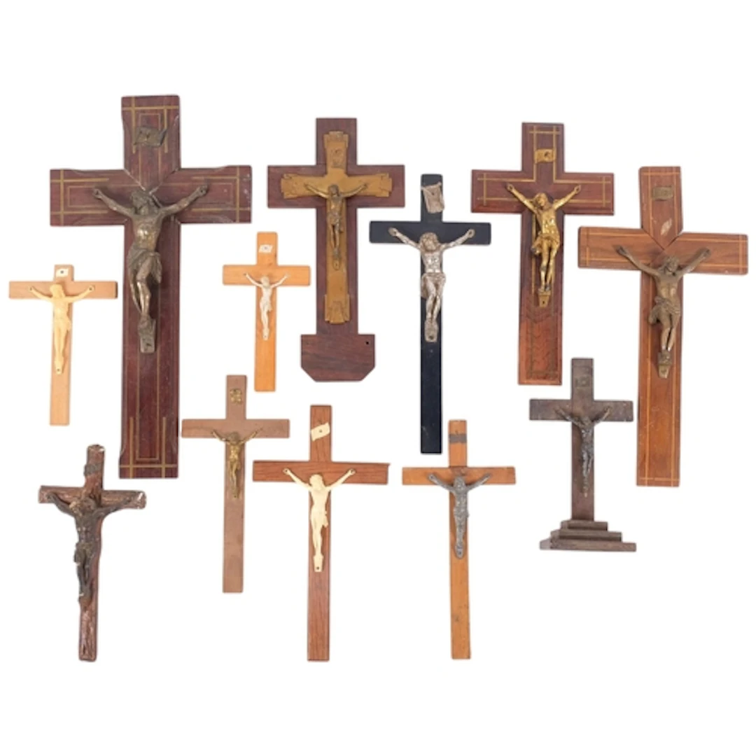 A group of various French crucifixes