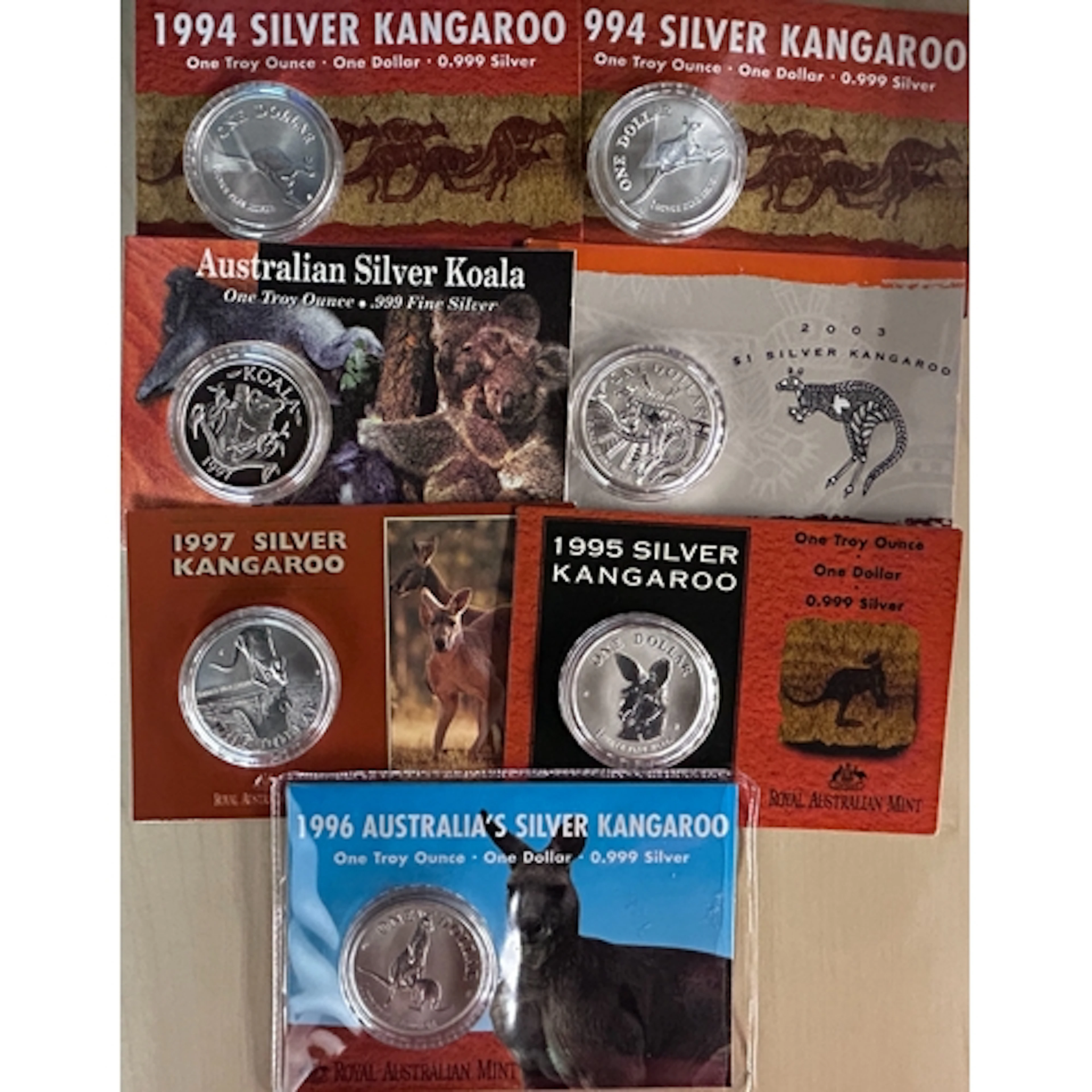 A group of seven Australia silver brilliant uncirculated $1 ...