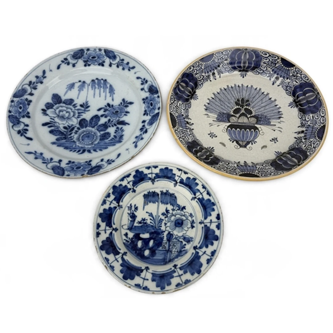 AN 18TH CENTURY DUTCH DELFT DISH, CIRCA 1780 And two others ...