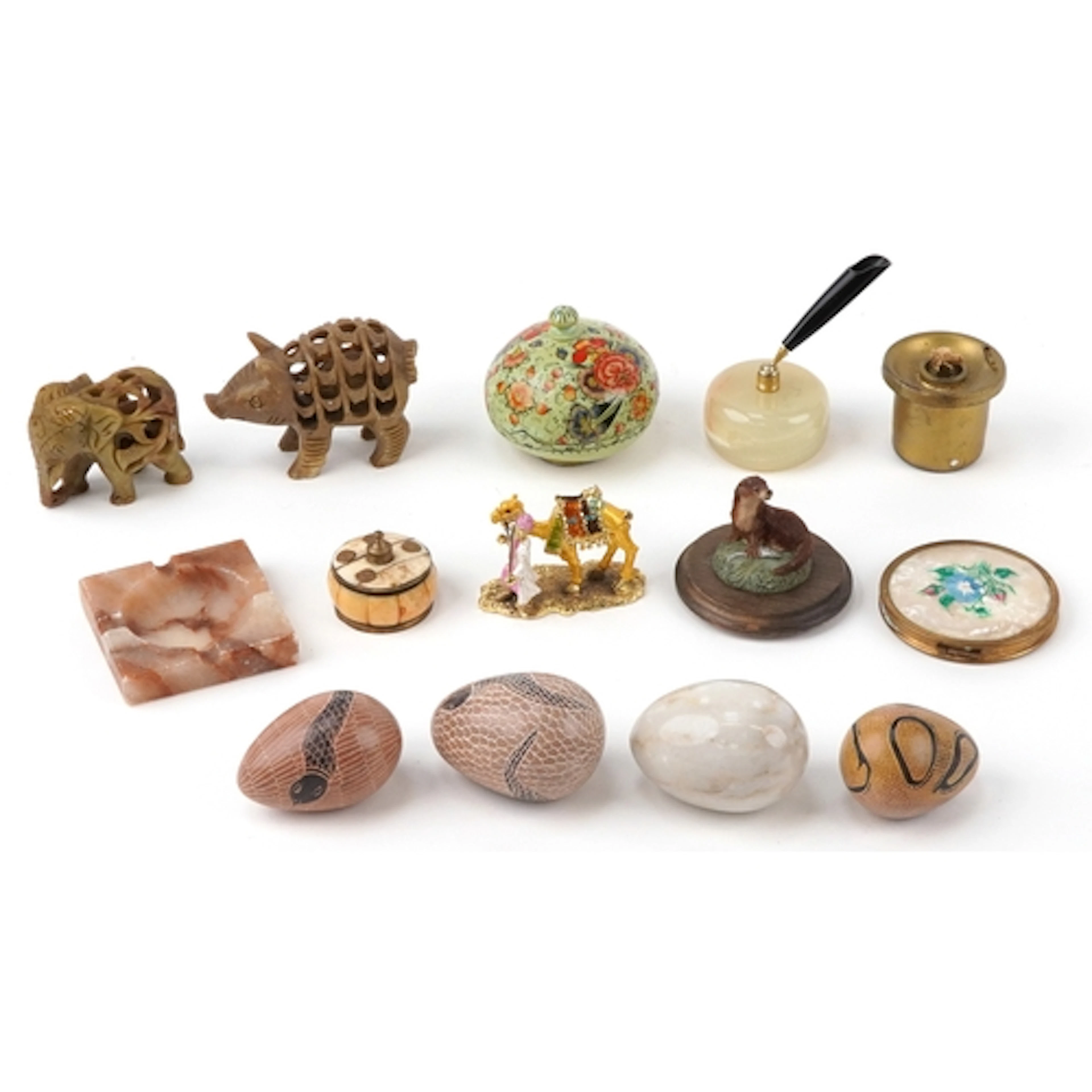 Collection of vintage and later objects including polished e...