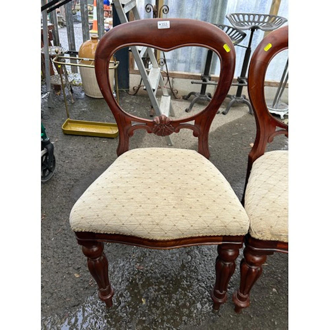 Victorian-style balloon-back side chair in dark-finished tim...