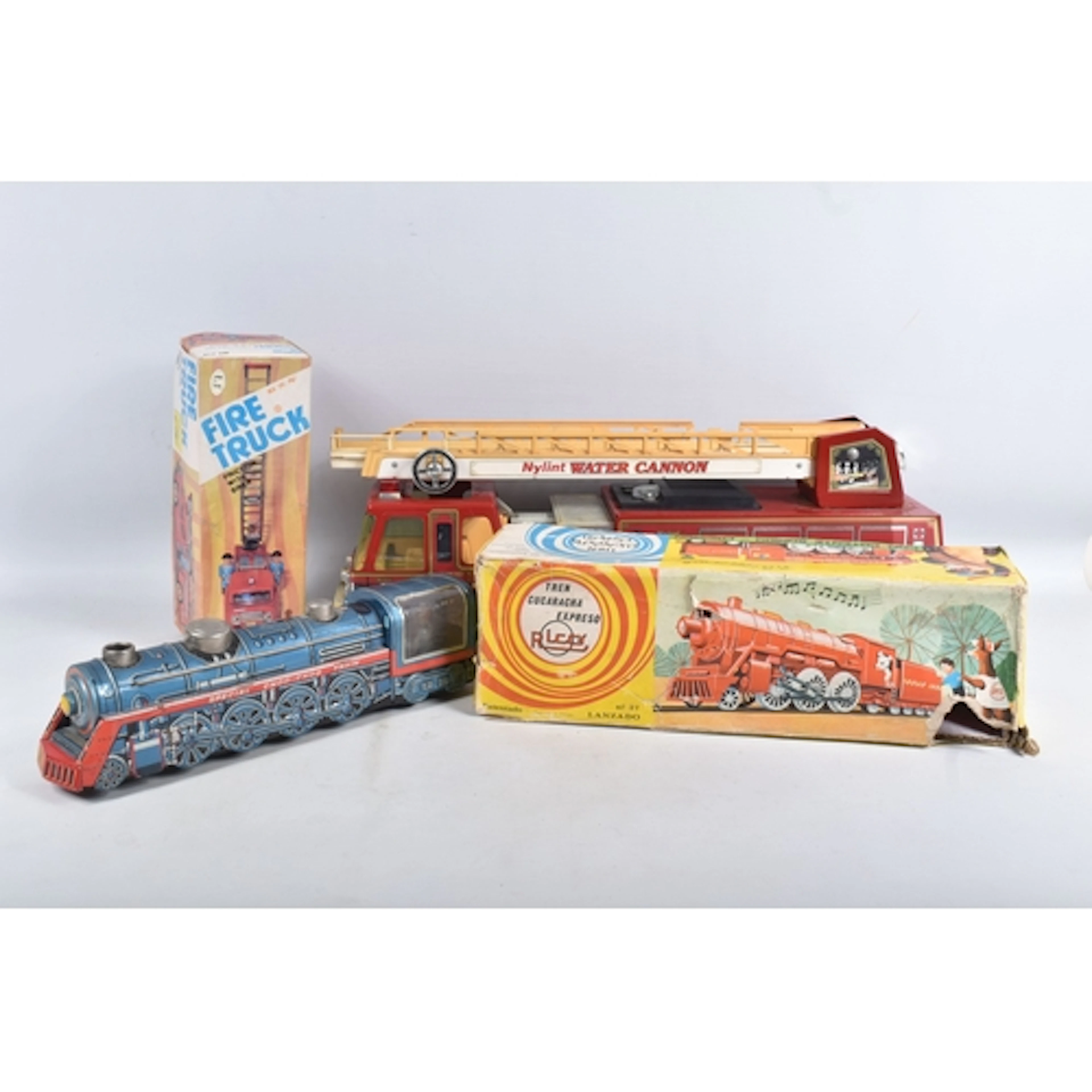 FOUR VINTAGE CHILDRENS VEHICLES, the first an unboxed presse...