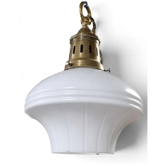 A lovely Art Deco Vaseline glass hanging pendant light, comp...