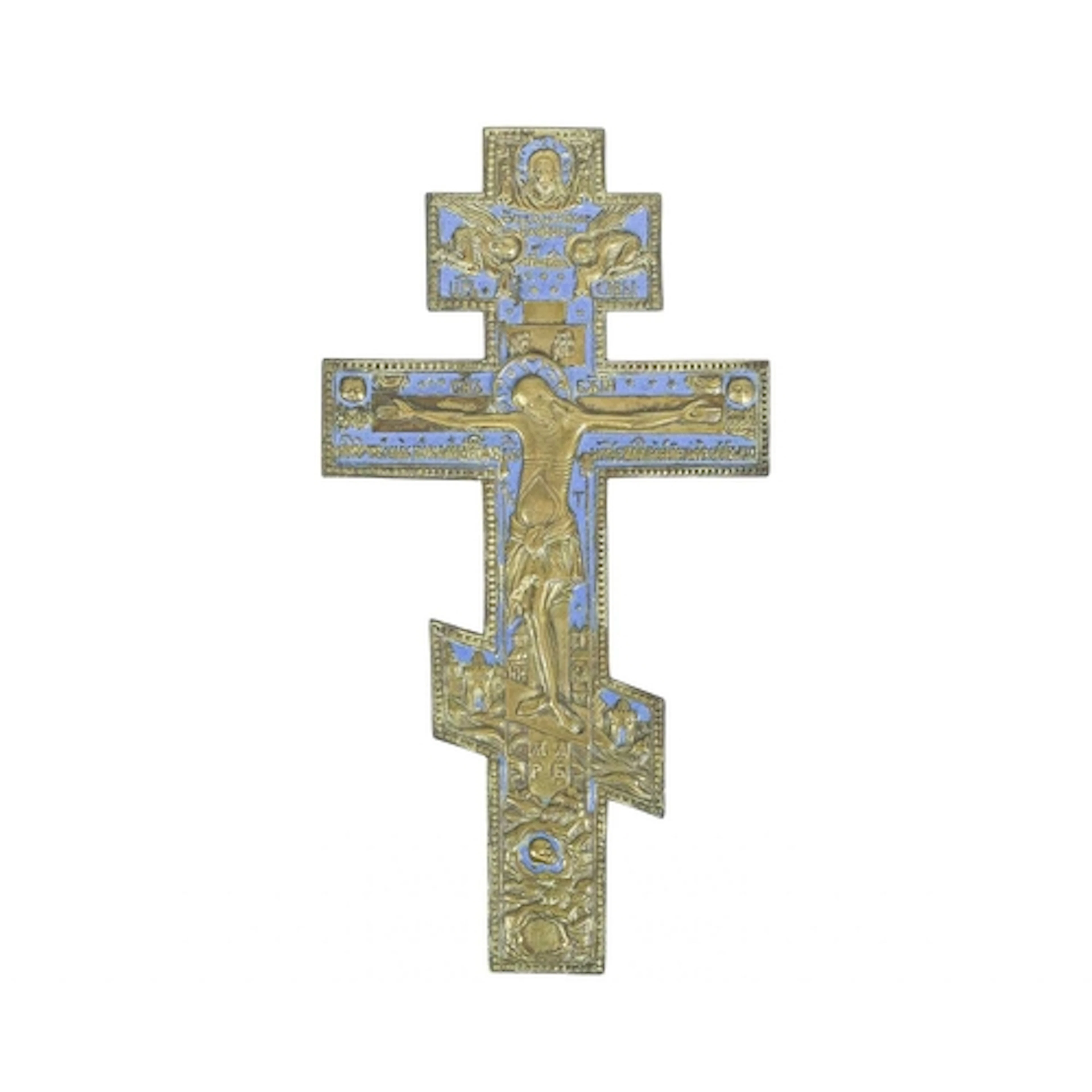 A 19th century Russian orthodox cross. Cast with various ico...