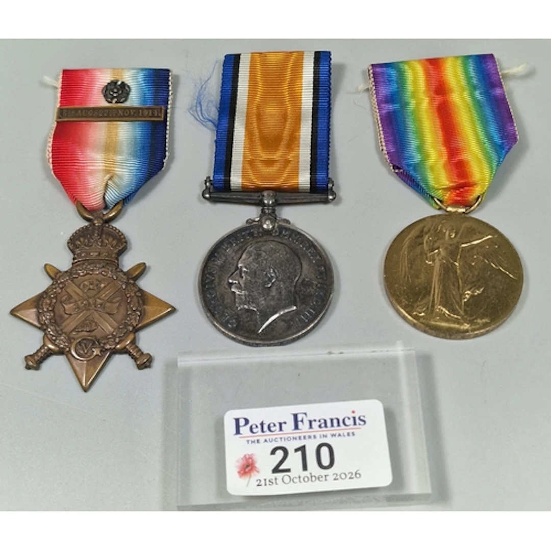 WW1 British ‘Mons’ trio awarded to 27642 M. Sgt. W. A. Waddi...