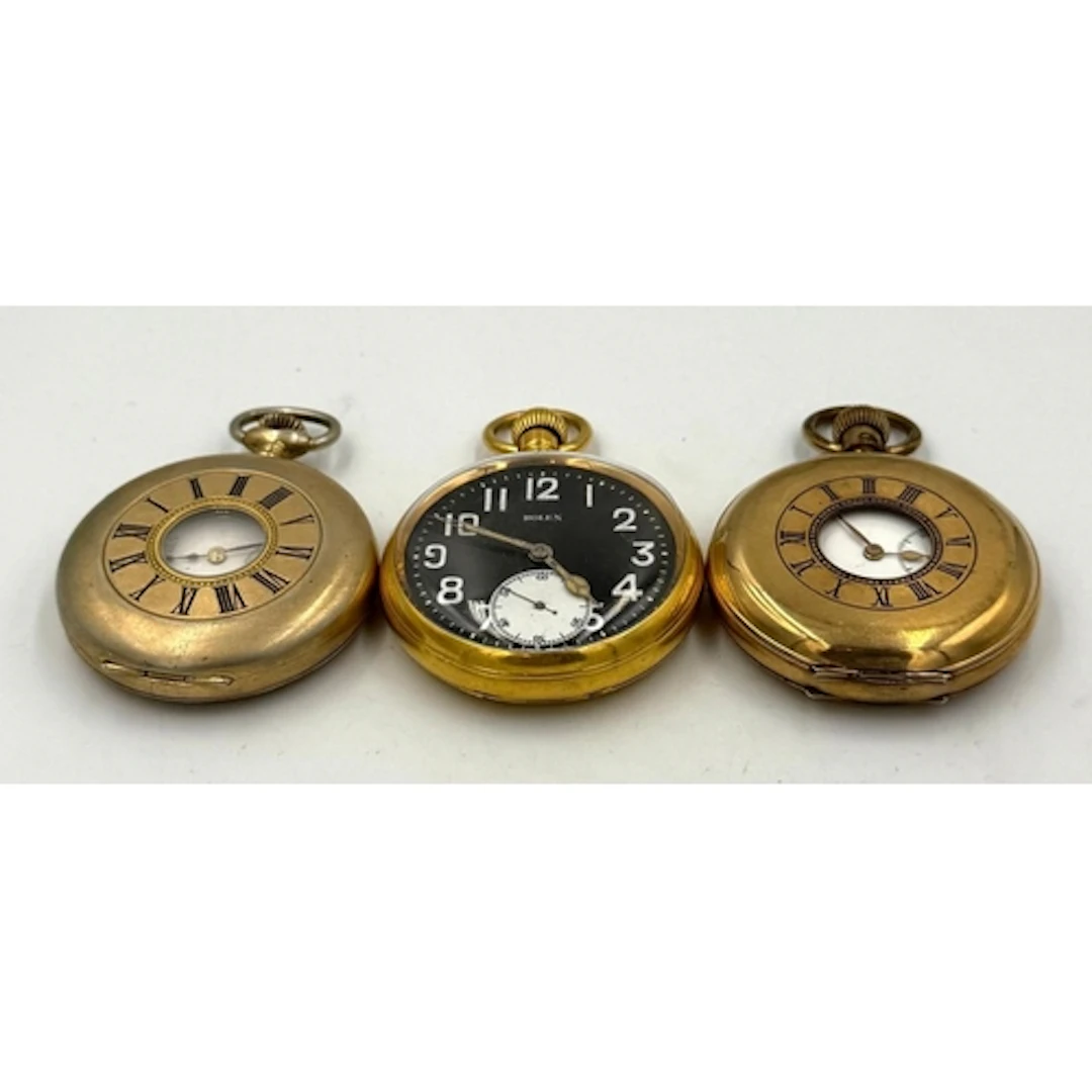 Three brass pocket watches two half hunters and a Rolex....