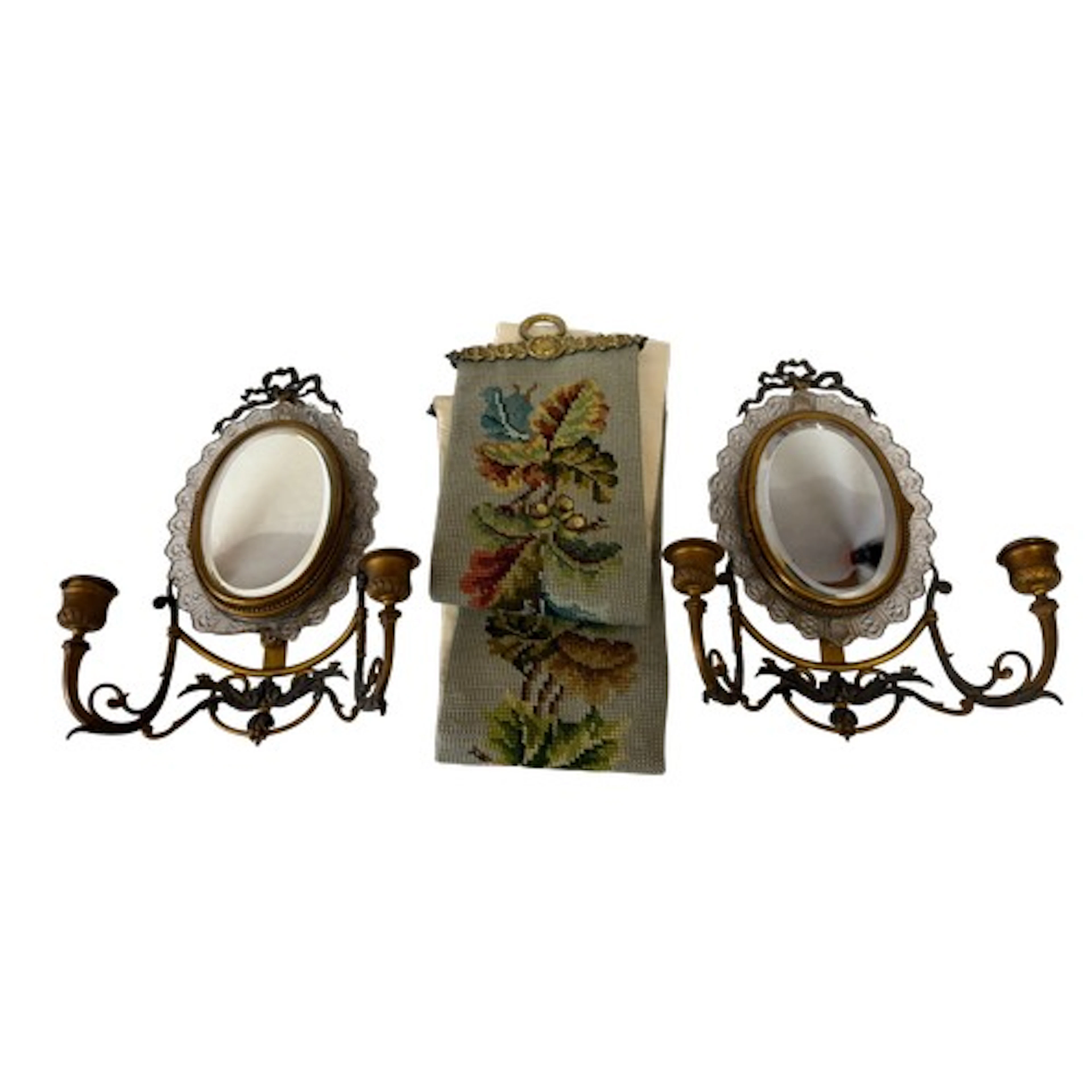 Pair of French gilt-metal girondoles with oval mirror backs ...