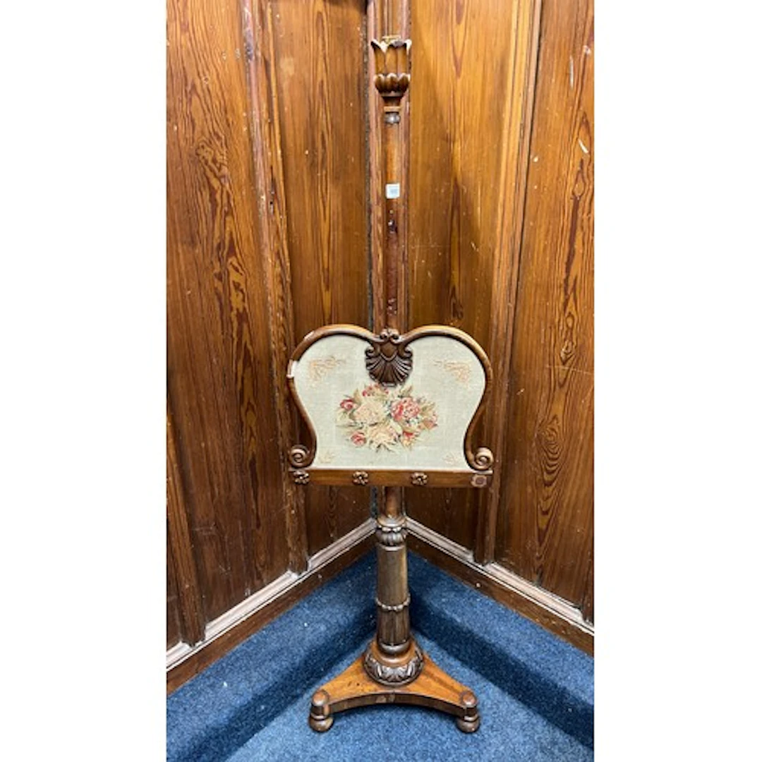Victorian pole screen, 148cm tall.