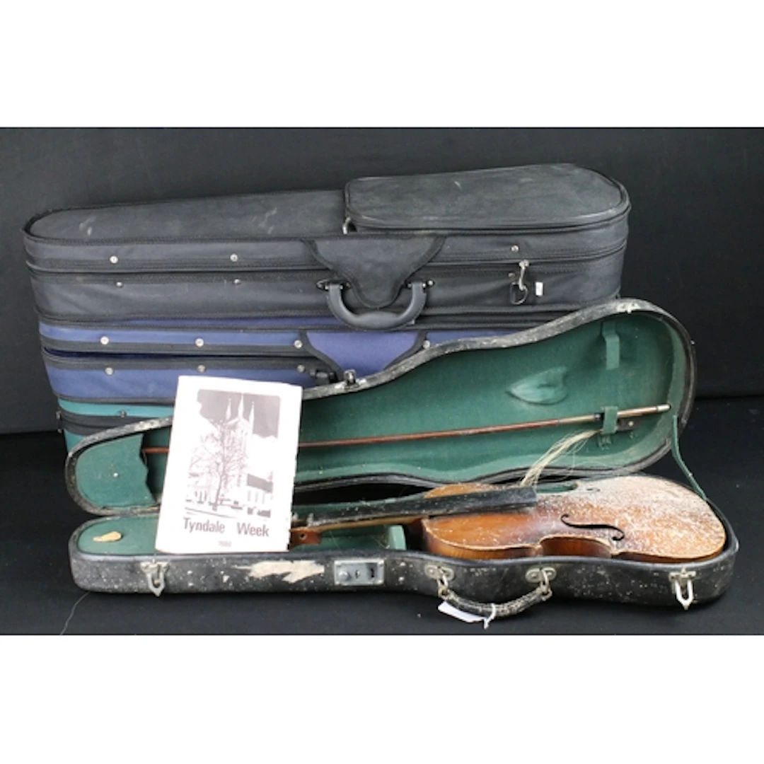 Group of three violins, to comprise Antoni, within fitted ca...