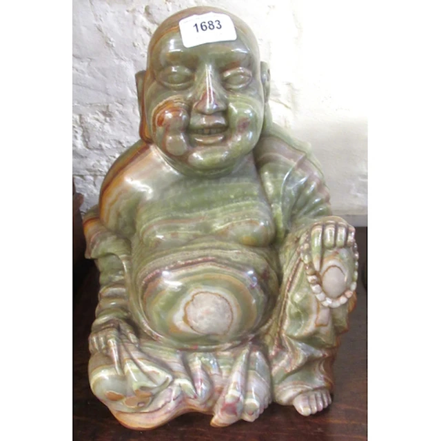 Large mid 20th Century carved onyx figure of a seated Buddha...