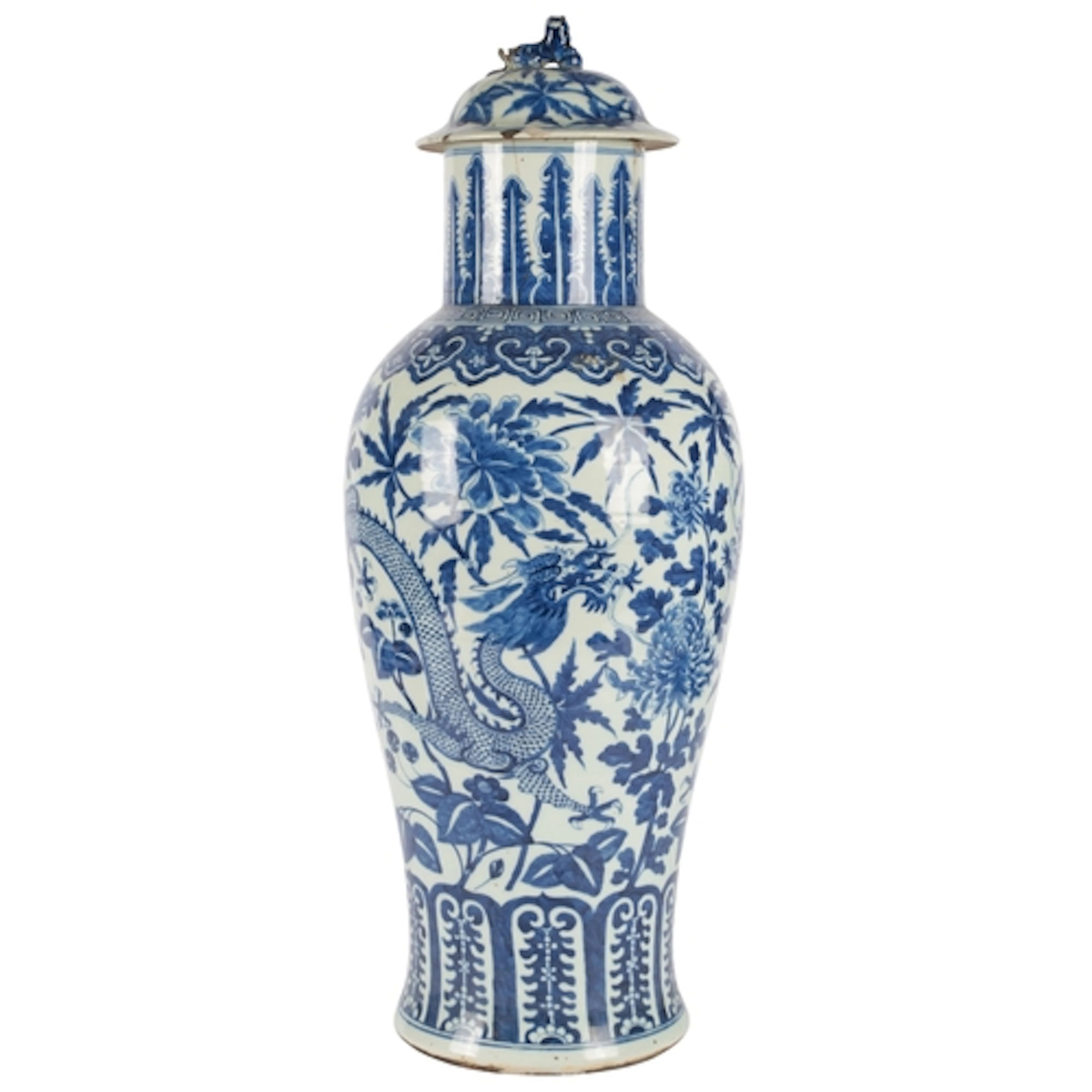 A large Chinese blue and white 'dragon' vase and cover, late...