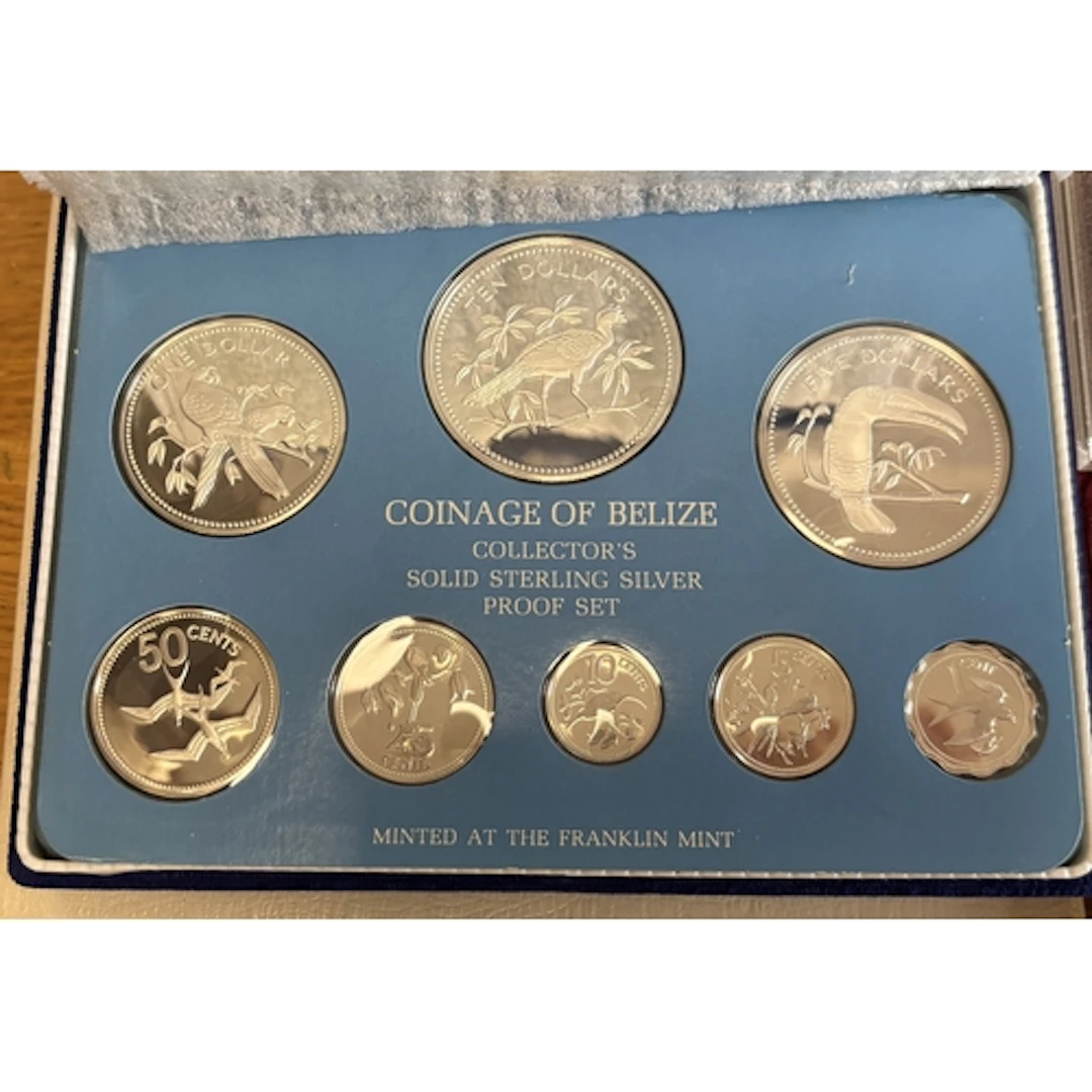 Belize. 1975 silver boxed proofs FDC set of 8 'Coinage of Be...