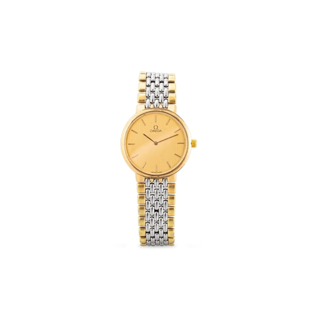 A BI-METAL OMEGA WRIST WATCH, case 32 mm, clasp needs attent...