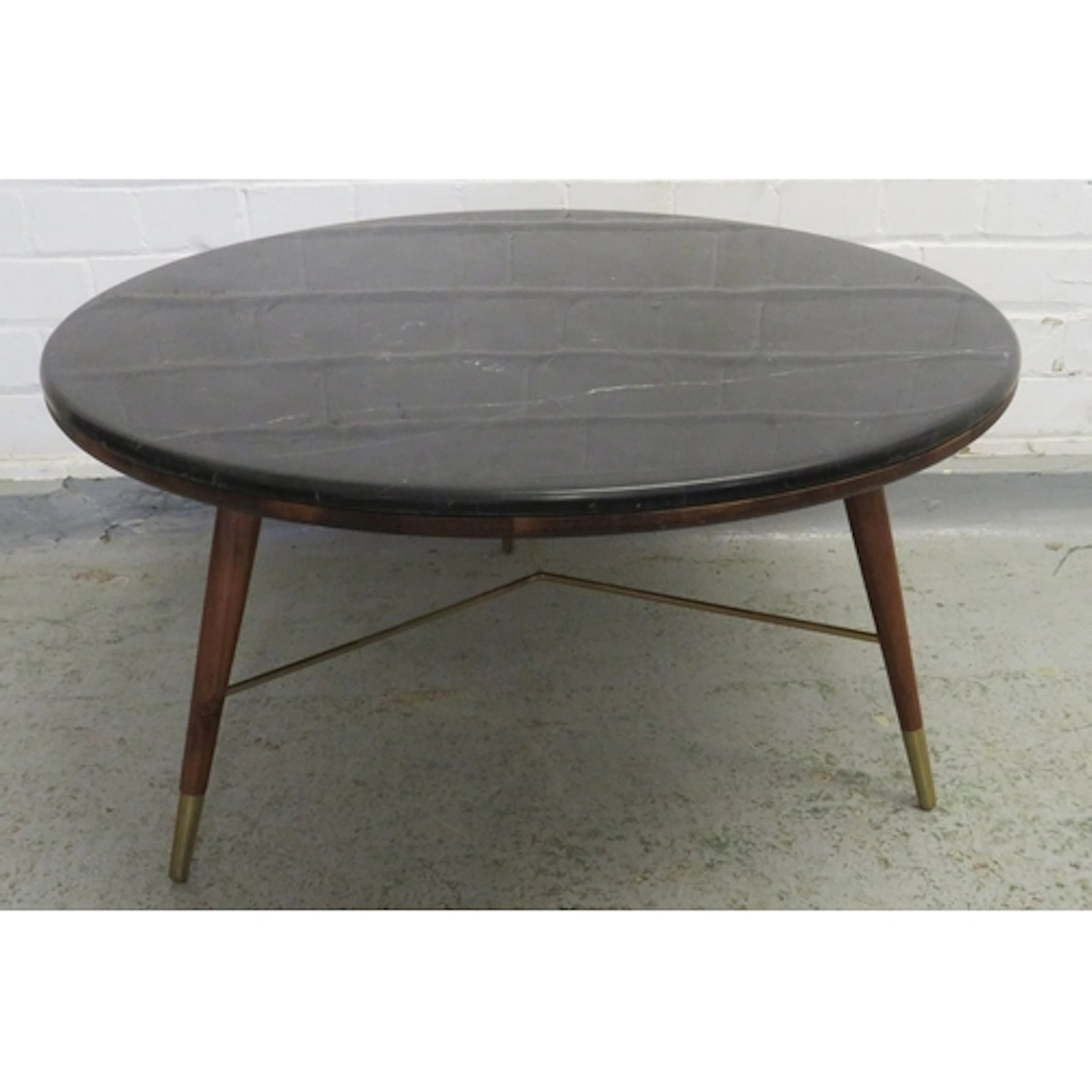 Small Circular Coffee Table with marble effect top, dark woo...